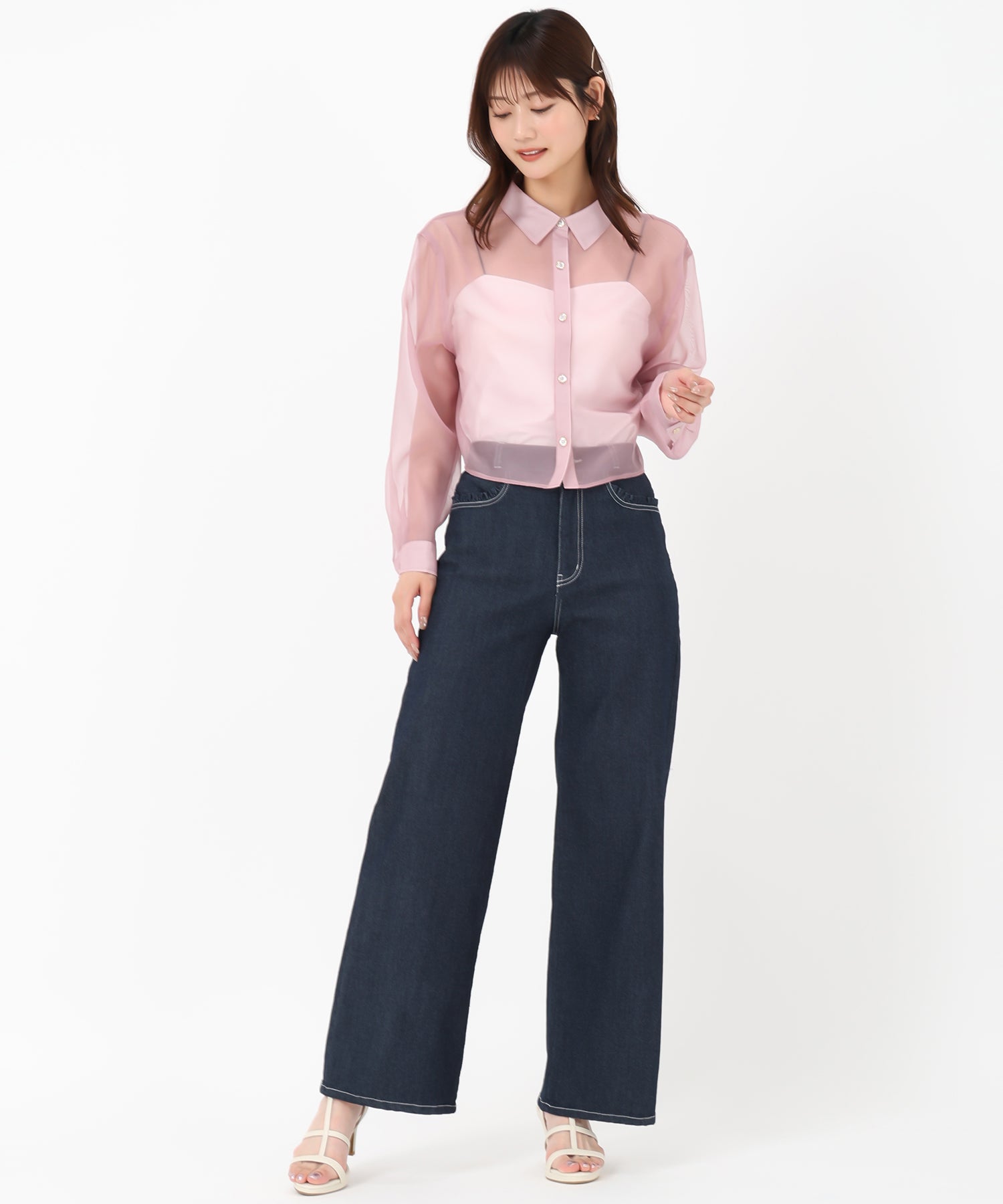 ミッシュマッシュ MISCH MASCH 2025春夏新作 クロップドシアーシャツ （PINK） PINK