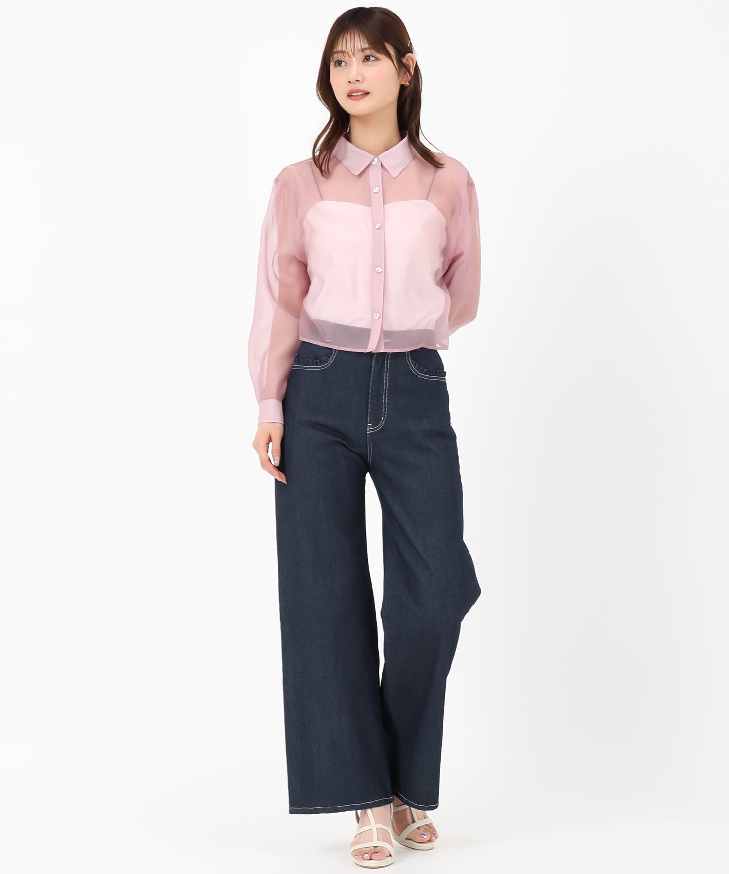 ミッシュマッシュ MISCH MASCH 2025春夏新作 クロップドシアーシャツ （PINK） PINK
