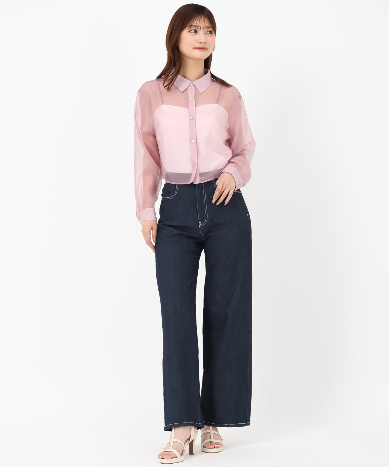 ミッシュマッシュ MISCH MASCH 2025春夏新作 クロップドシアーシャツ （PINK） PINK