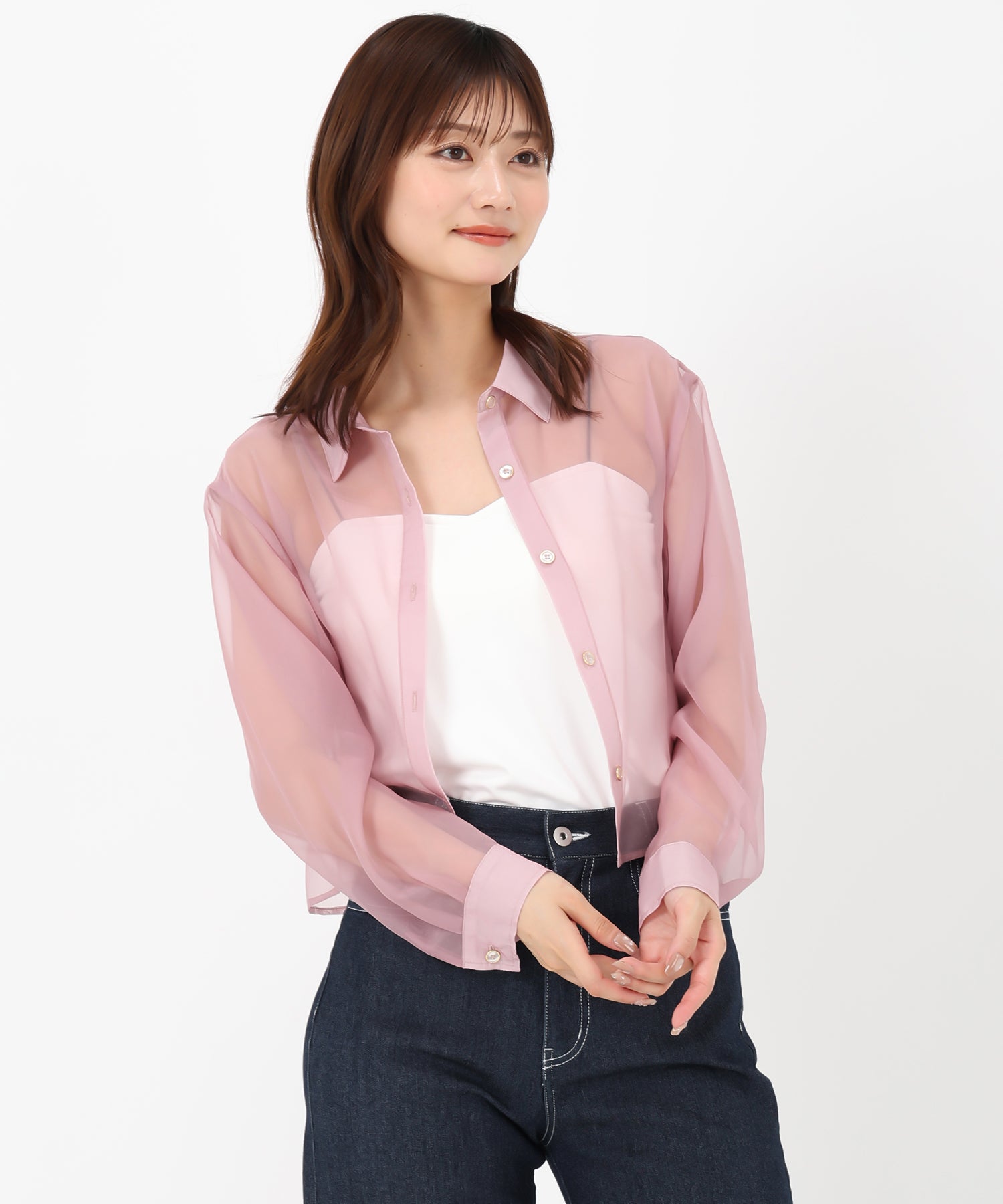 ミッシュマッシュ MISCH MASCH 2025春夏新作 クロップドシアーシャツ （PINK） PINK