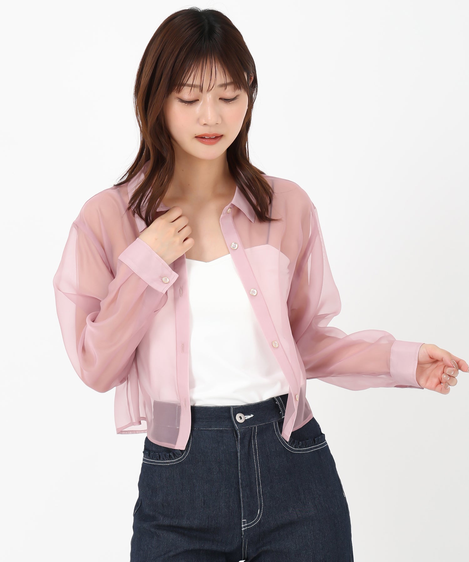 ミッシュマッシュ MISCH MASCH 2025春夏新作 クロップドシアーシャツ （PINK） PINK