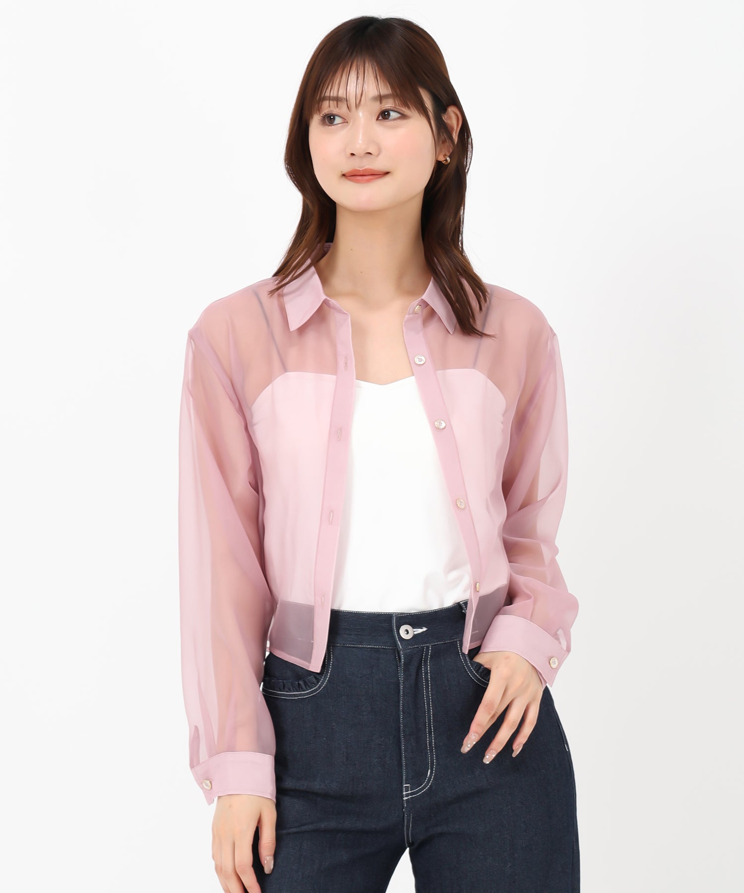 ミッシュマッシュ MISCH MASCH 2025春夏新作 クロップドシアーシャツ （PINK） PINK