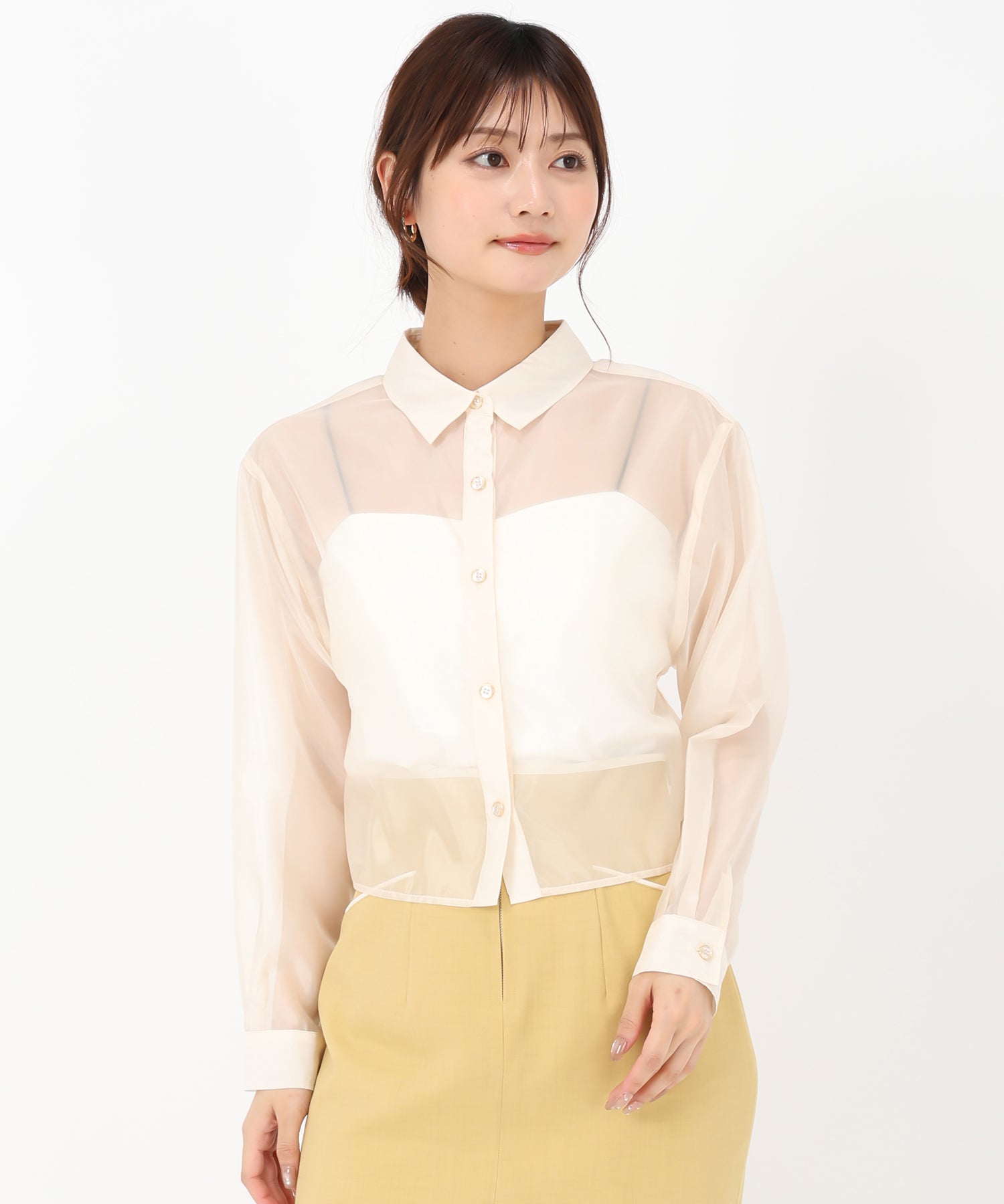 ミッシュマッシュ MISCH MASCH 2025春夏新作 クロップドシアーシャツ （BEIGE） BEIGE