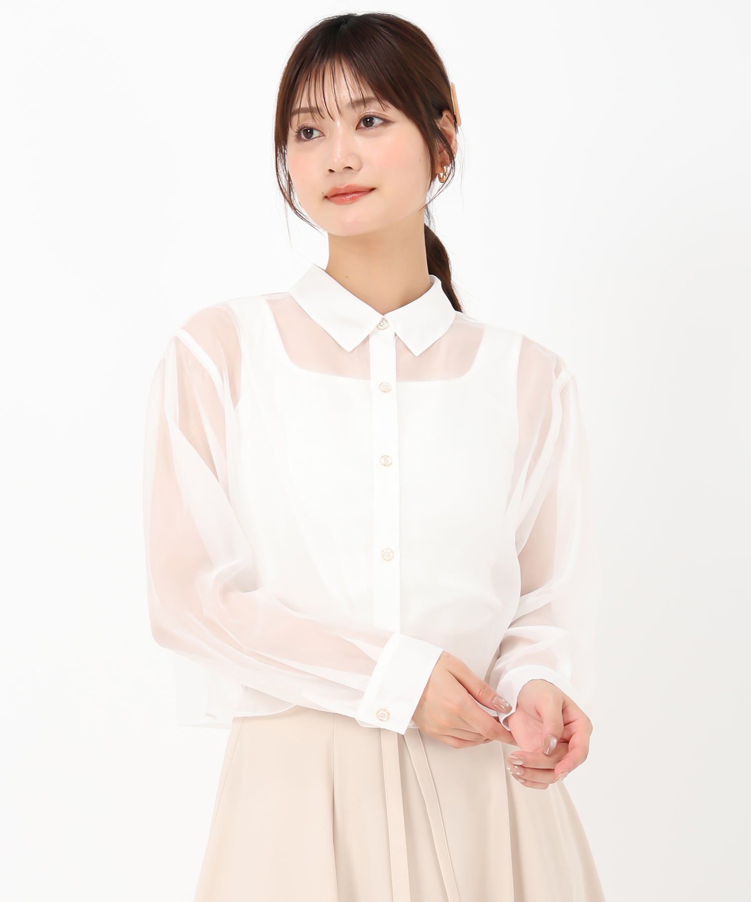 ミッシュマッシュ MISCH MASCH 2025春夏新作 クロップドシアーシャツ （WHITE） WHITE