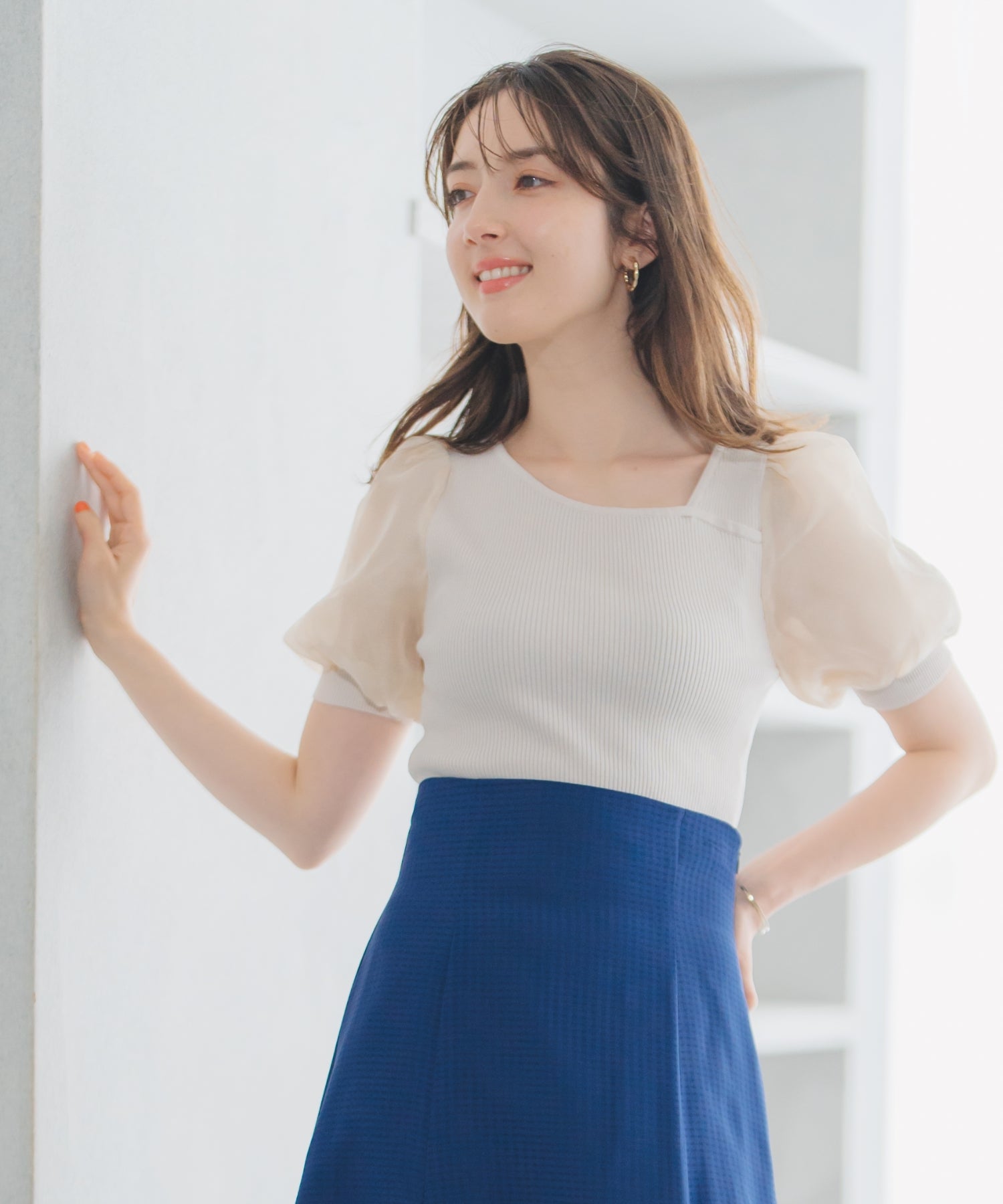 ミッシュマッシュ MISCH MASCH 2025春夏新作 アシメリブシアー袖ニット （BEIGE） BEIGE