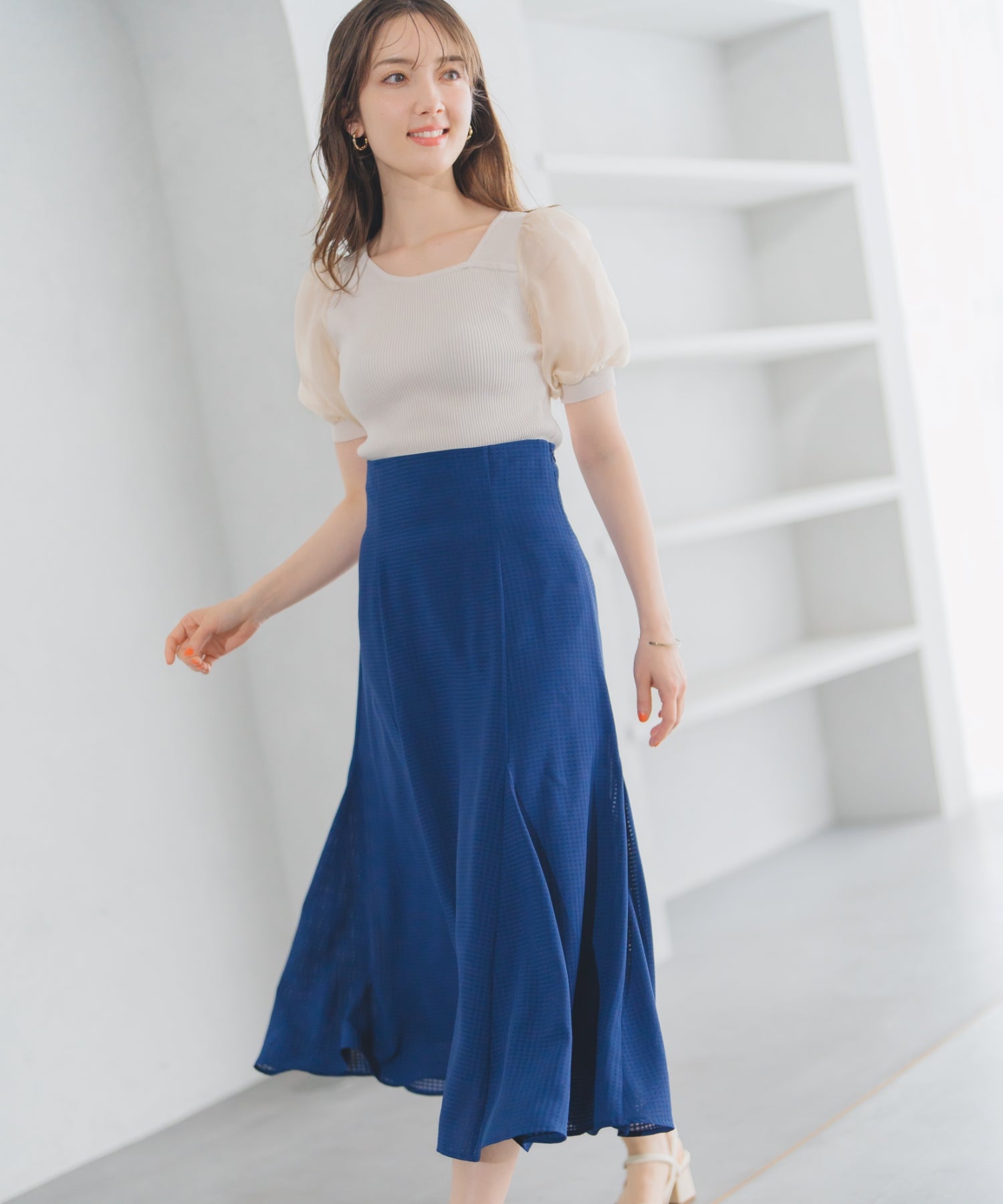 ミッシュマッシュ MISCH MASCH 2025春夏新作 アシメリブシアー袖ニット （BEIGE） BEIGE