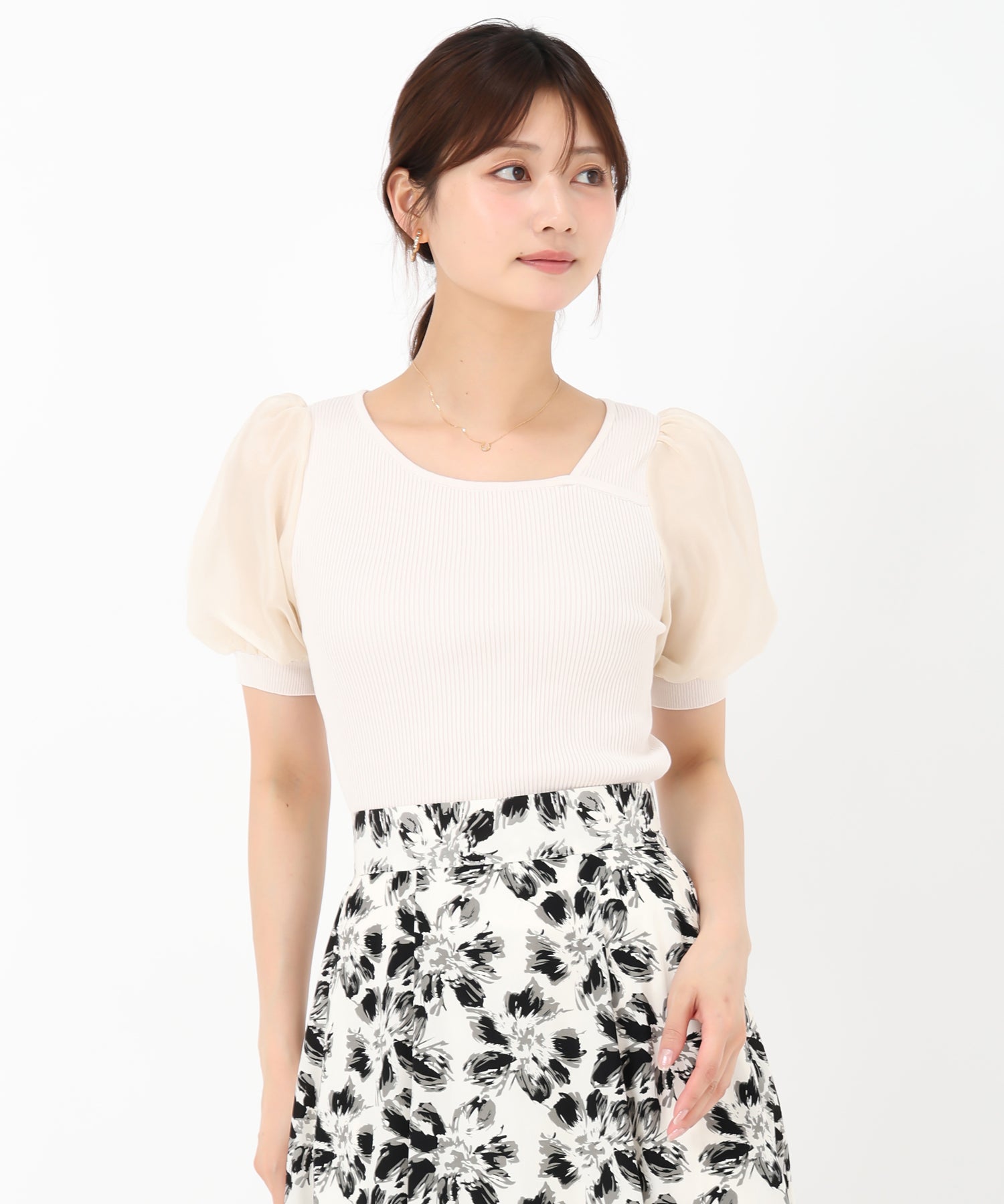 ミッシュマッシュ MISCH MASCH 2025春夏新作 アシメリブシアー袖ニット （BEIGE） BEIGE