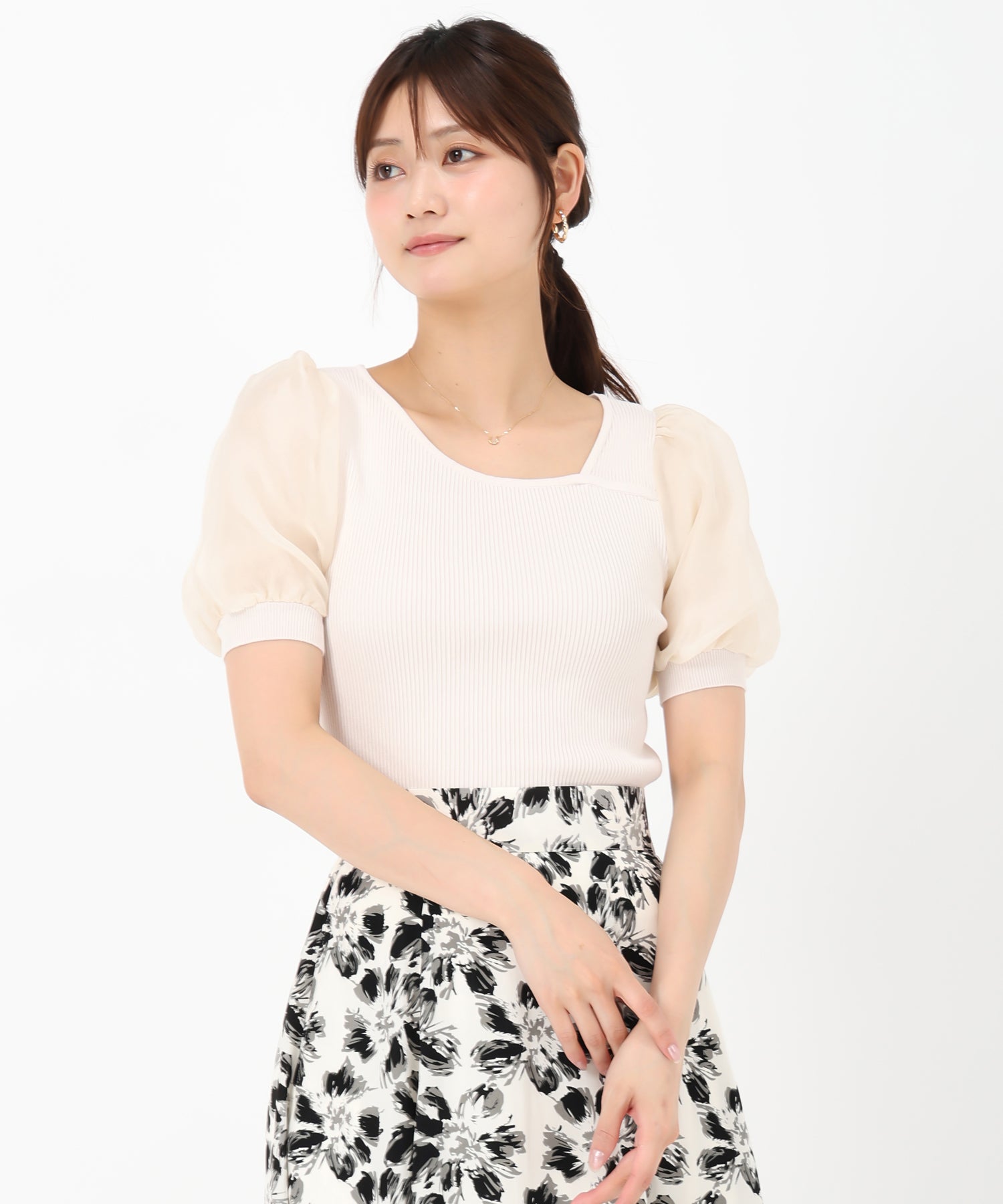 ミッシュマッシュ MISCH MASCH 2025春夏新作 アシメリブシアー袖ニット （BEIGE） BEIGE
