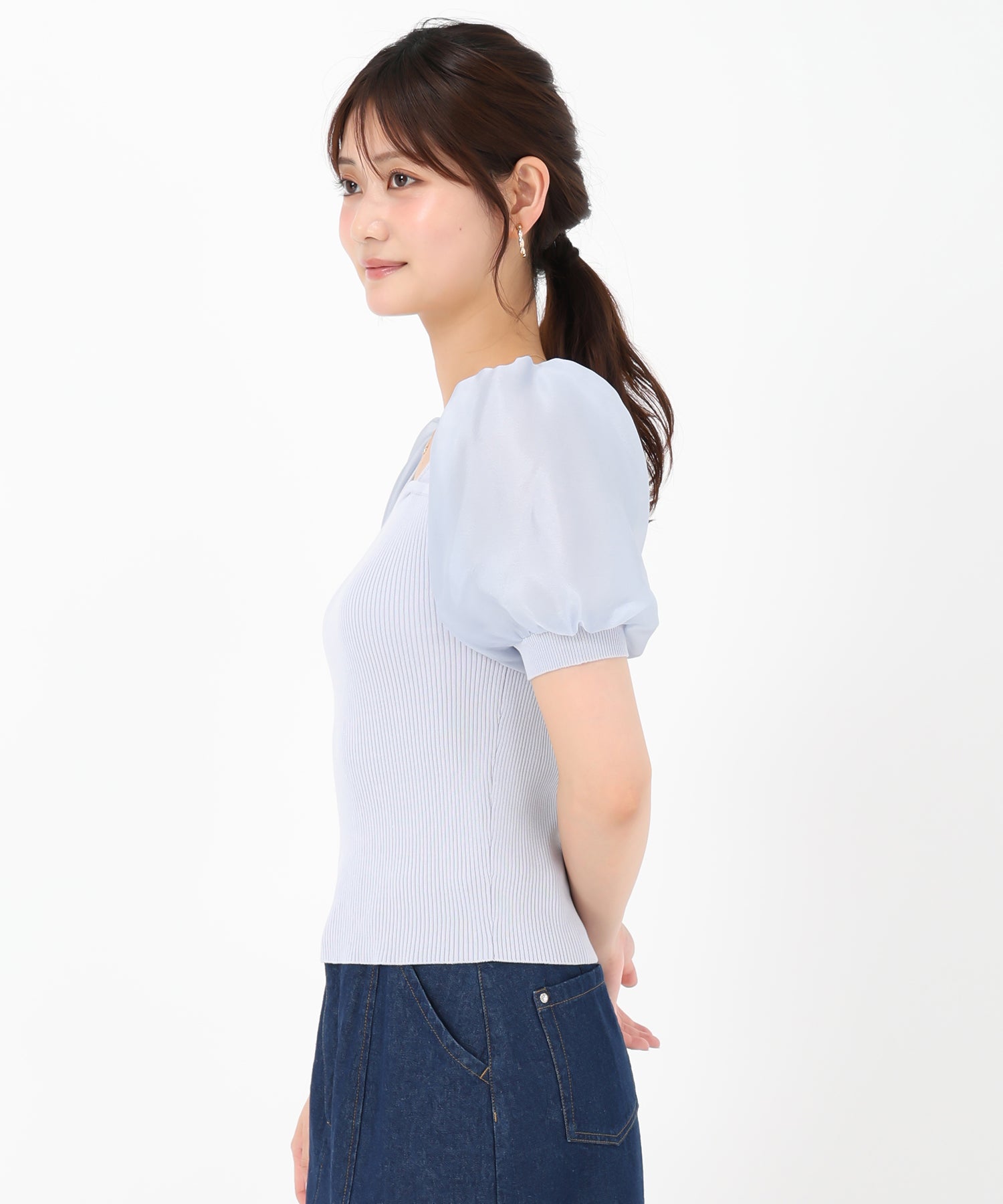 ミッシュマッシュ MISCH MASCH 2025春夏新作 アシメリブシアー袖ニット （BEIGE） BEIGE