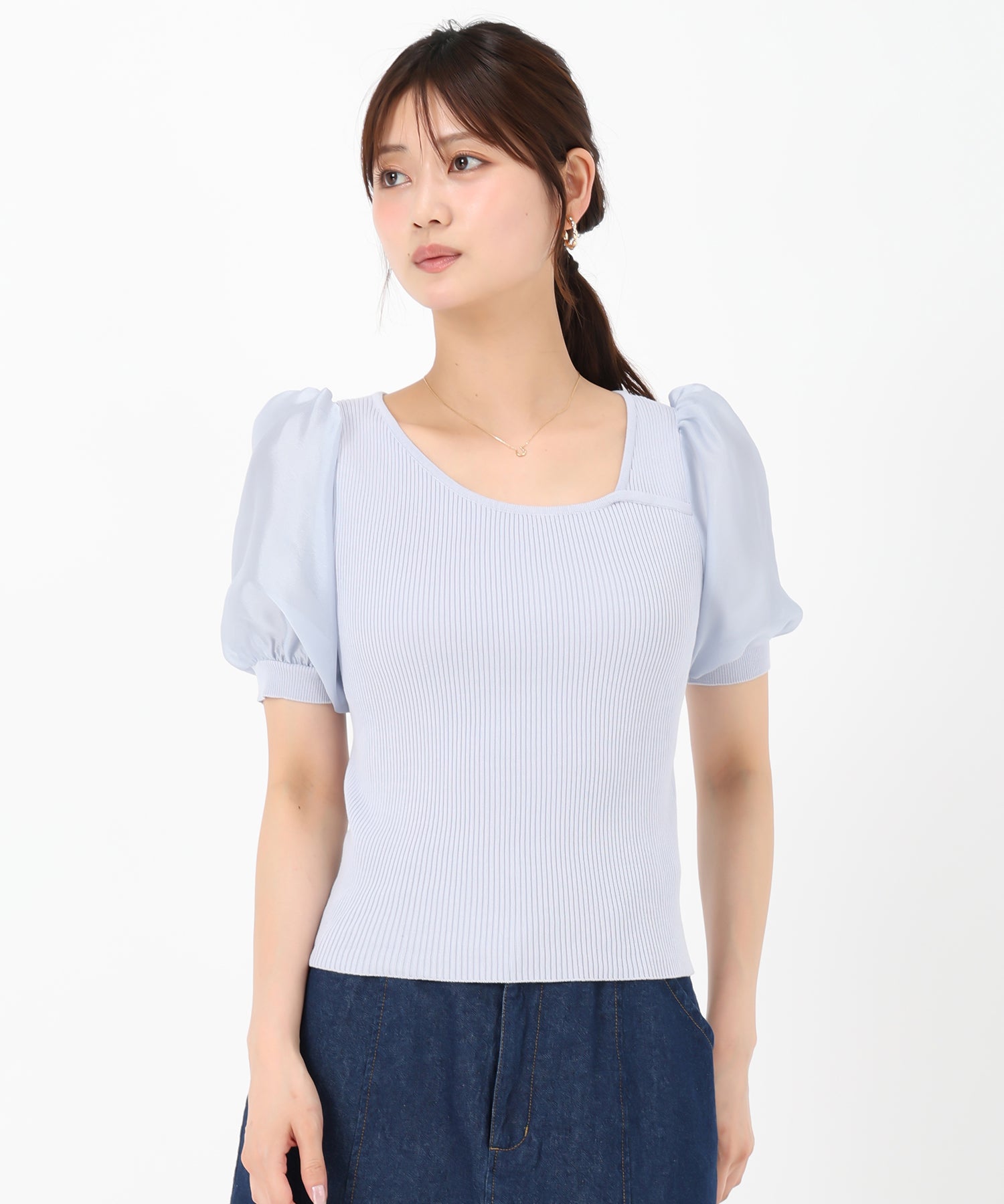 ミッシュマッシュ MISCH MASCH 2025春夏新作 アシメリブシアー袖ニット （BEIGE） BEIGE