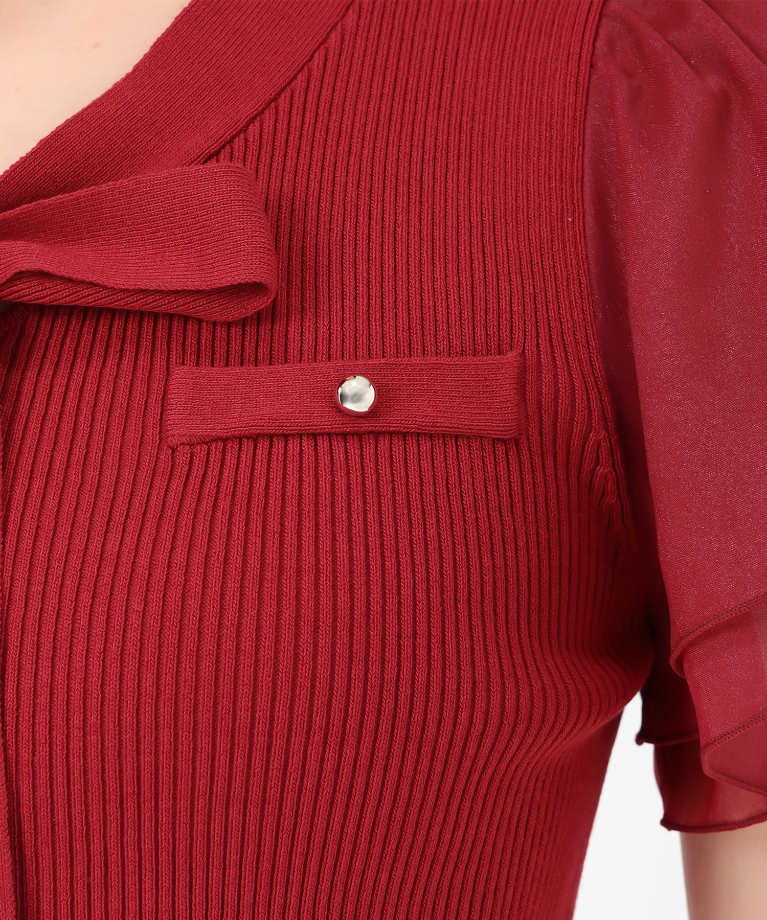ミッシュマッシュ MISCH MASCH 2025春夏新作 ゴールド釦シアー袖ボウタイニット （RED） RED