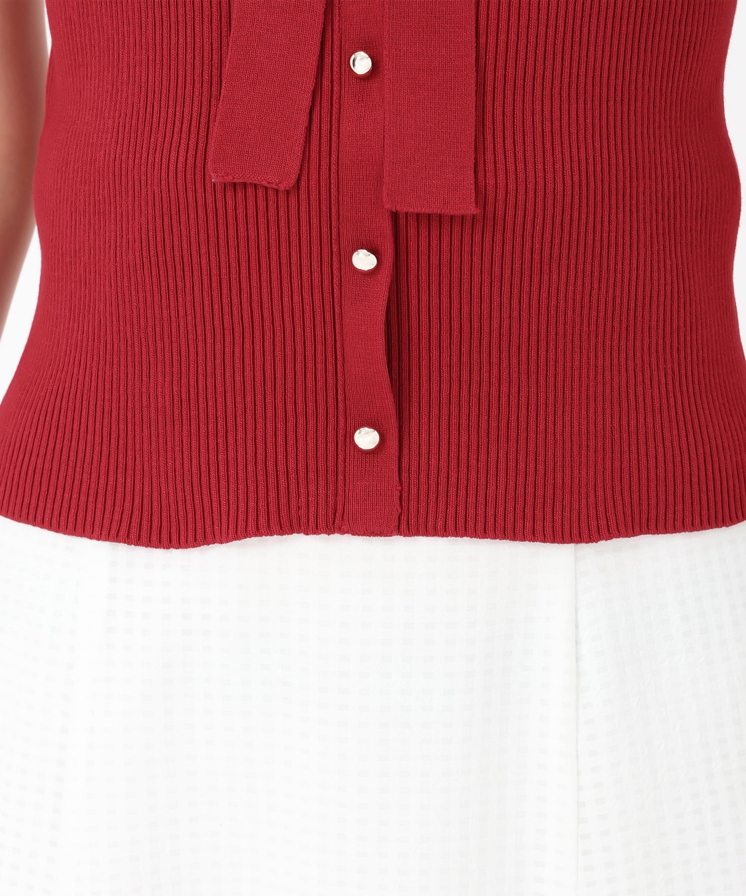 ミッシュマッシュ MISCH MASCH 2025春夏新作 ゴールド釦シアー袖ボウタイニット （RED） RED