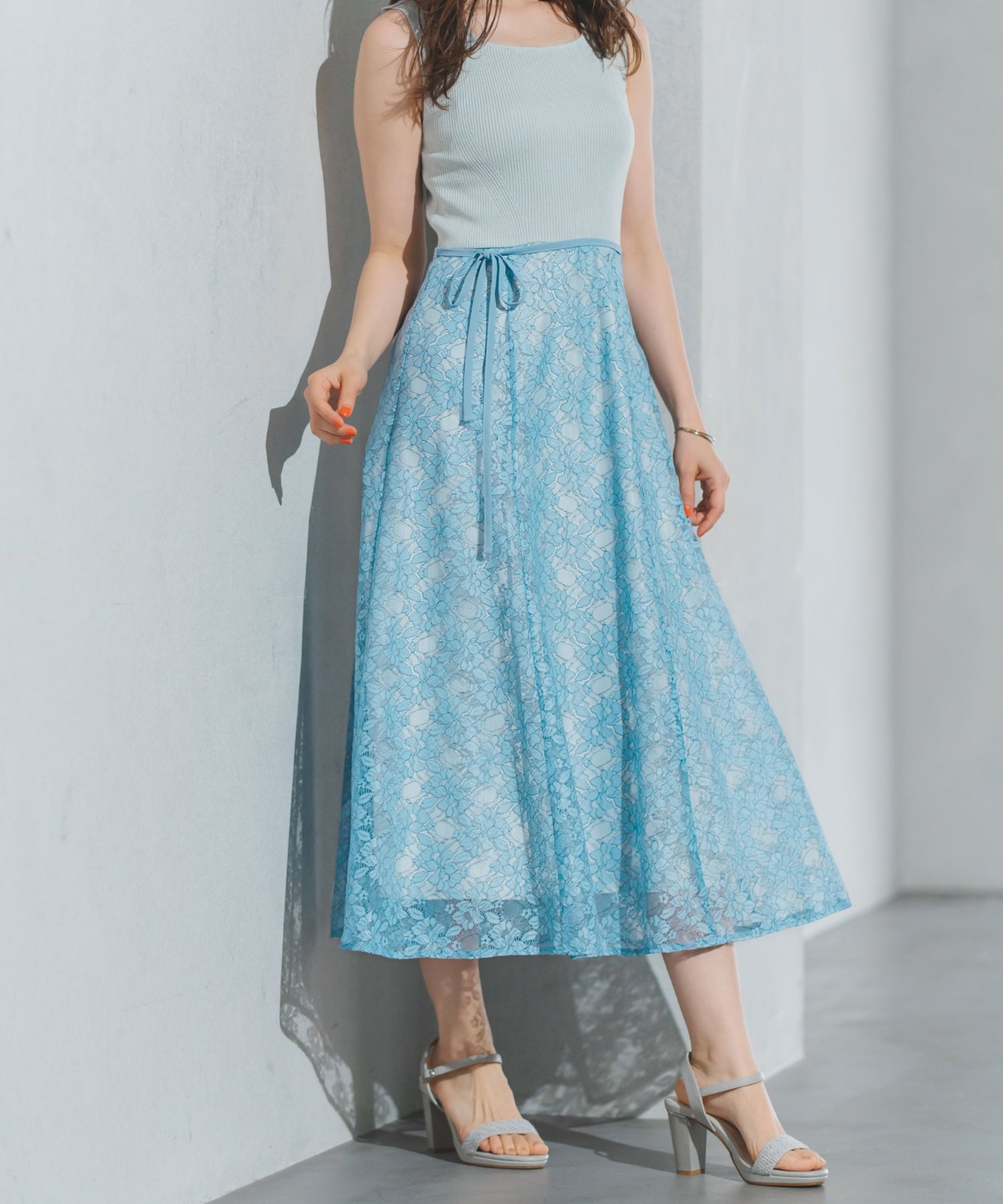 ミッシュマッシュ MISCH MASCH 2025春夏新作 ラメニット×レースワンピース （BLUE） BLUE