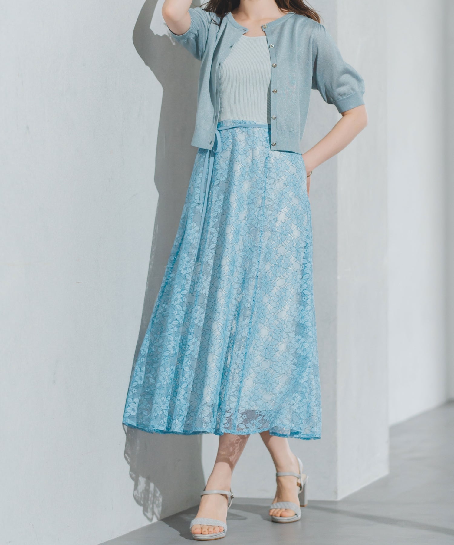 ミッシュマッシュ MISCH MASCH 2025春夏新作 ラメニット×レースワンピース （BLUE） BLUE