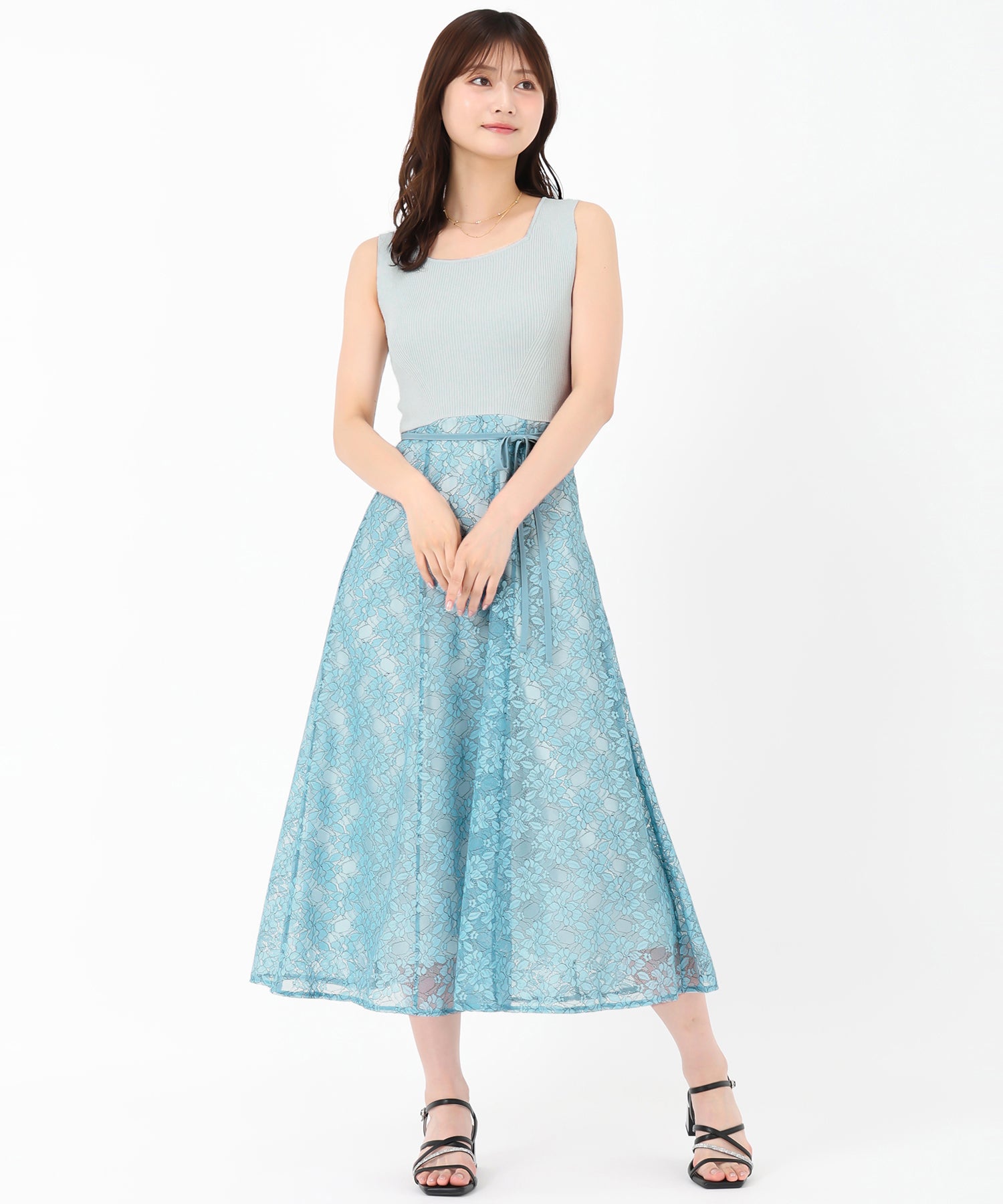 ミッシュマッシュ MISCH MASCH 2025春夏新作 ラメニット×レースワンピース （BLUE） BLUE