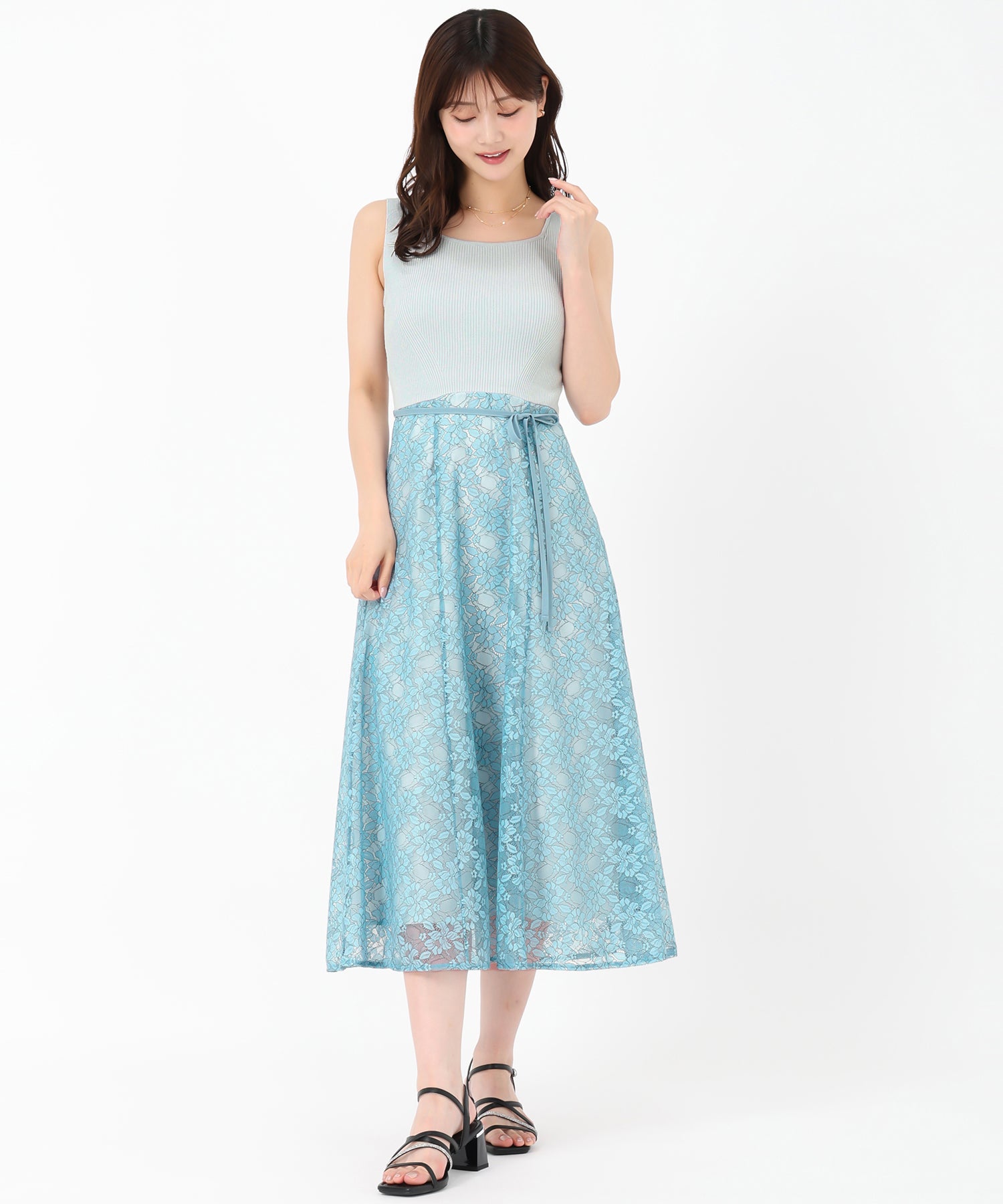 ミッシュマッシュ MISCH MASCH 2025春夏新作 ラメニット×レースワンピース （BLUE） BLUE