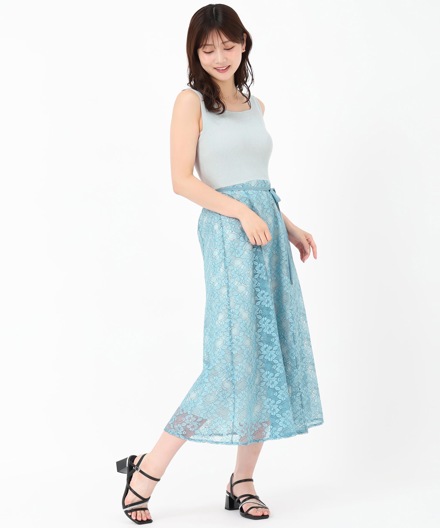 ミッシュマッシュ MISCH MASCH 2025春夏新作 ラメニット×レースワンピース （BLUE） BLUE
