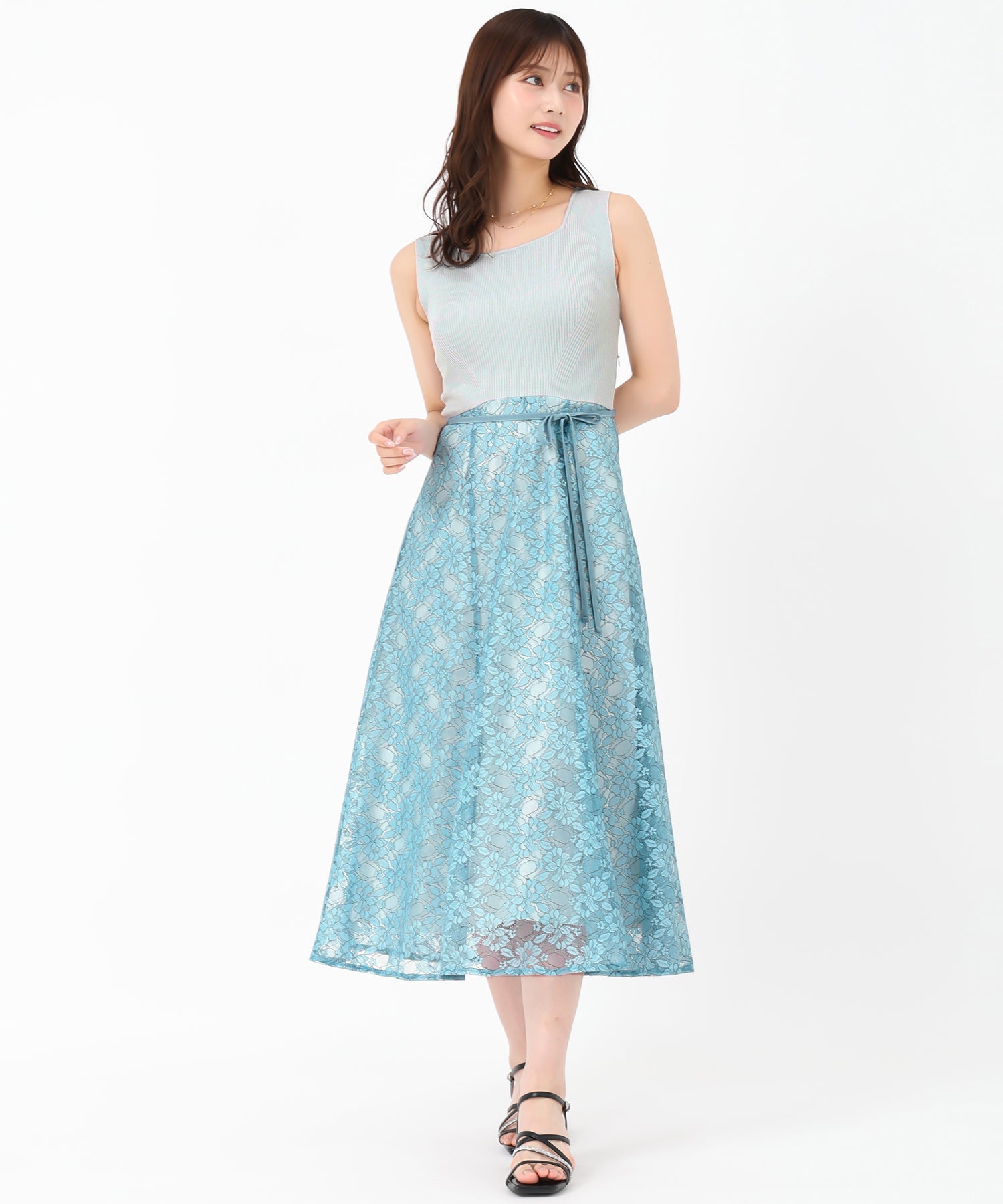 ミッシュマッシュ MISCH MASCH 2025春夏新作 ラメニット×レースワンピース （BLUE） BLUE