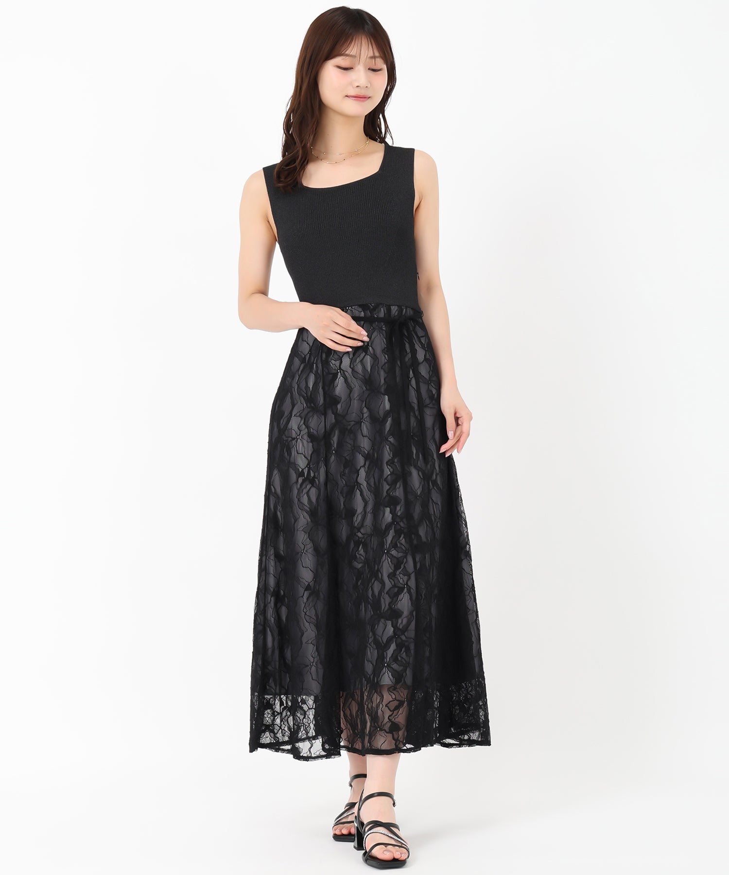 ミッシュマッシュ MISCH MASCH 2025春夏新作 ラメニット×レースワンピース （BLACK） BLACK