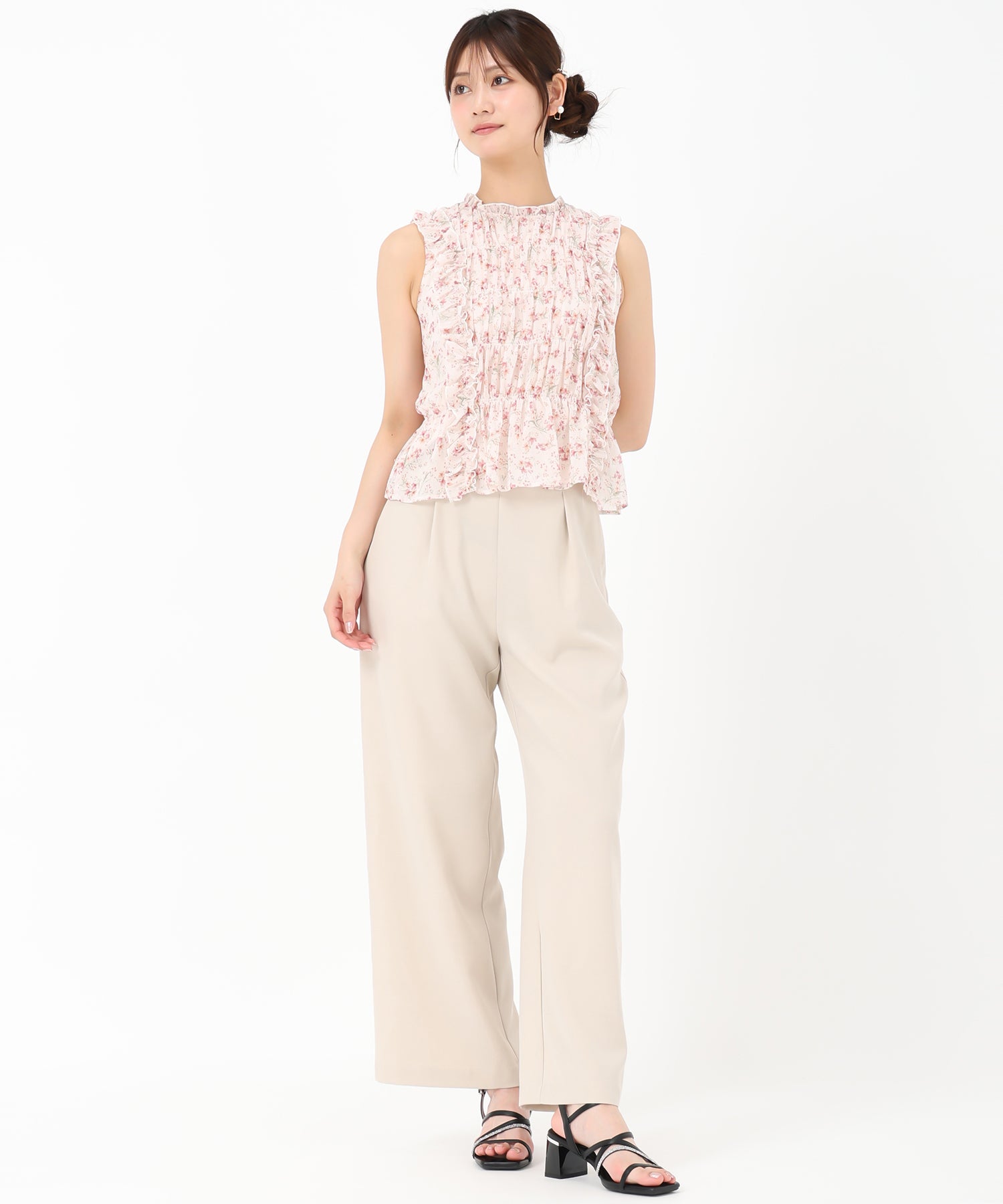 ミッシュマッシュ MISCH MASCH 2025春夏新作 小花柄シャーリングノースリブラウス （WHITE） WHITE