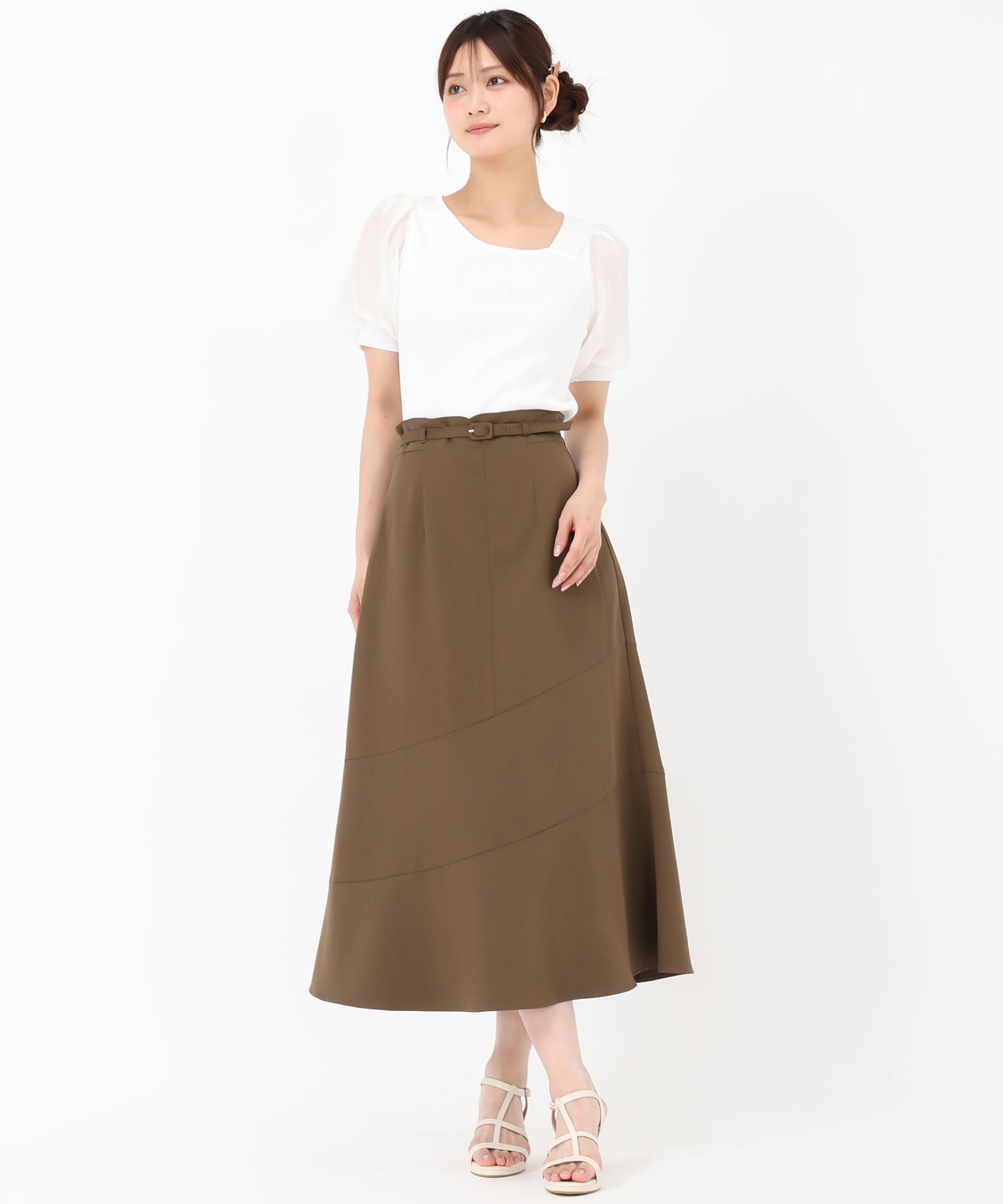 ミッシュマッシュ MISCH MASCH 2025春夏新作 アシンメトリー切替Aラインスカート （IVORY） IVORY