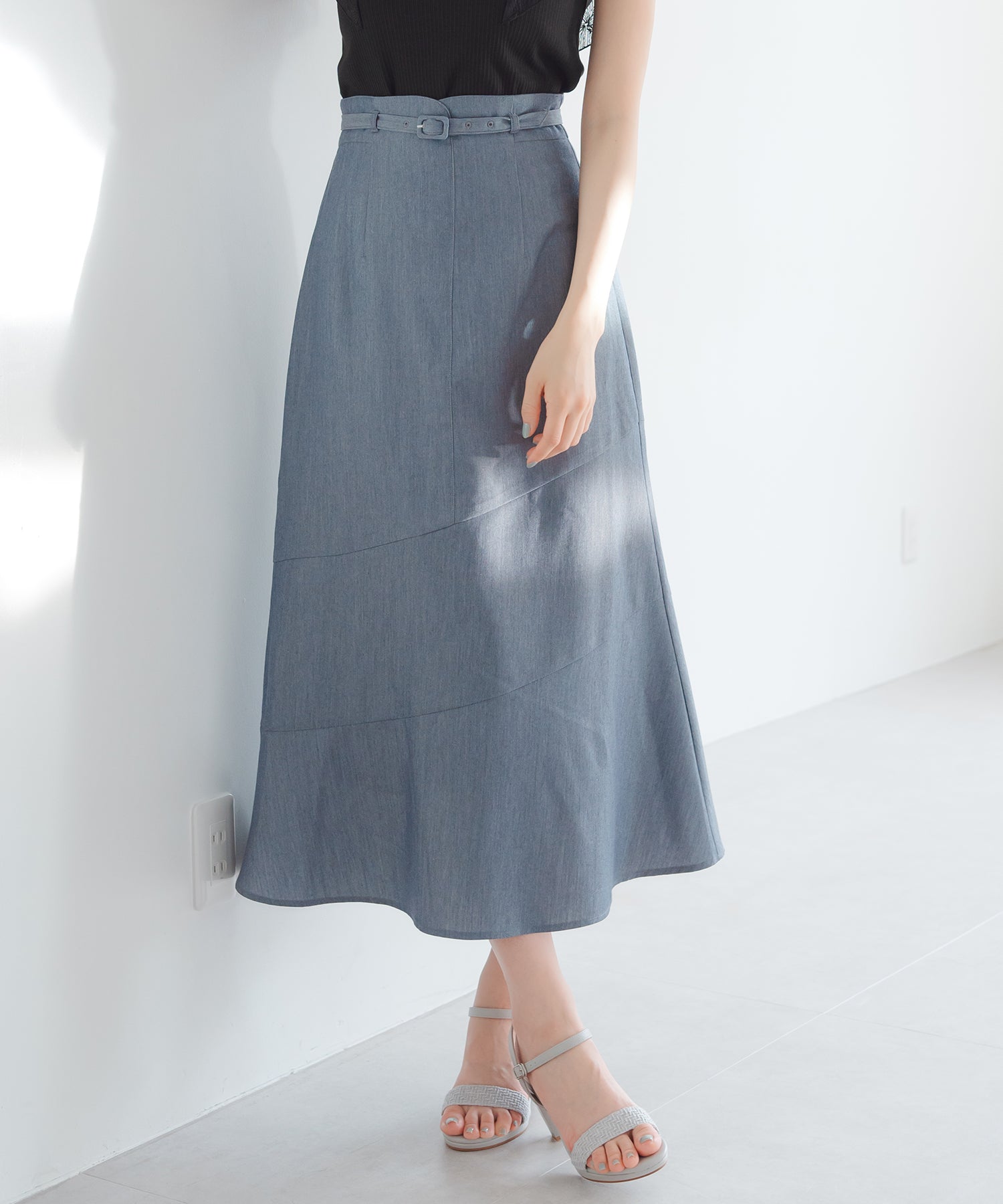 ミッシュマッシュ MISCH MASCH 2025春夏新作 アシンメトリー切替Aラインスカート （NAVY） NAVY