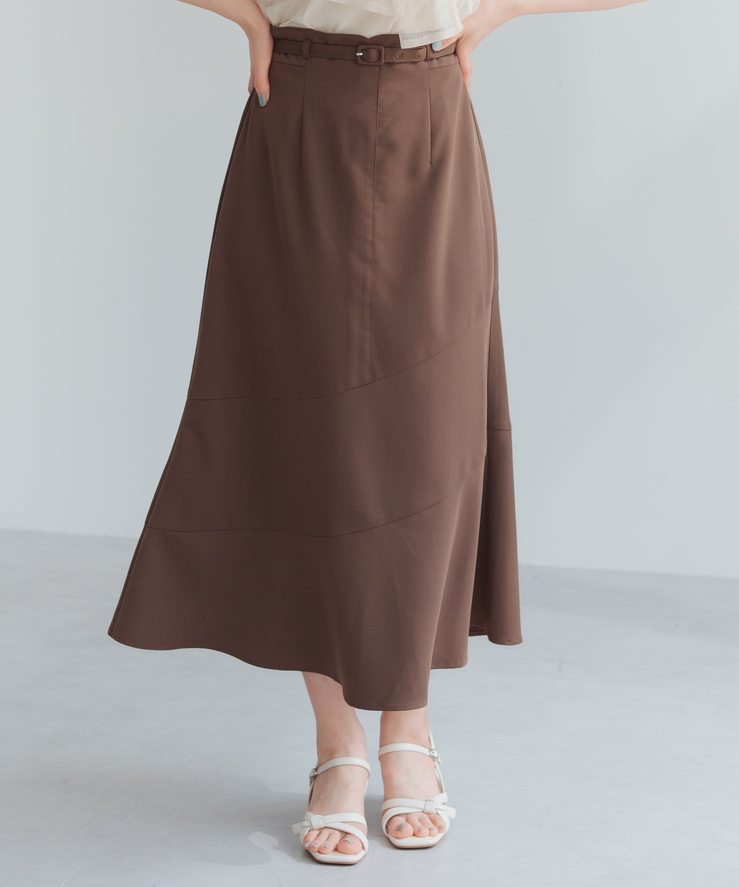 ミッシュマッシュ MISCH MASCH 2025春夏新作 アシンメトリー切替Aラインスカート （BROWN） BROWN