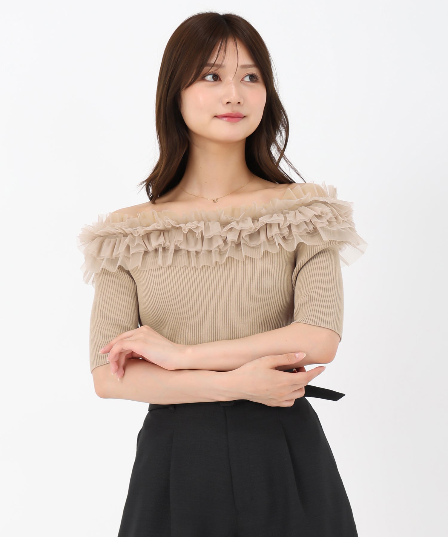 ミッシュマッシュ MISCH MASCH 2025春夏新作 2wayチュールフリル半袖ニット （GREEN） GREEN