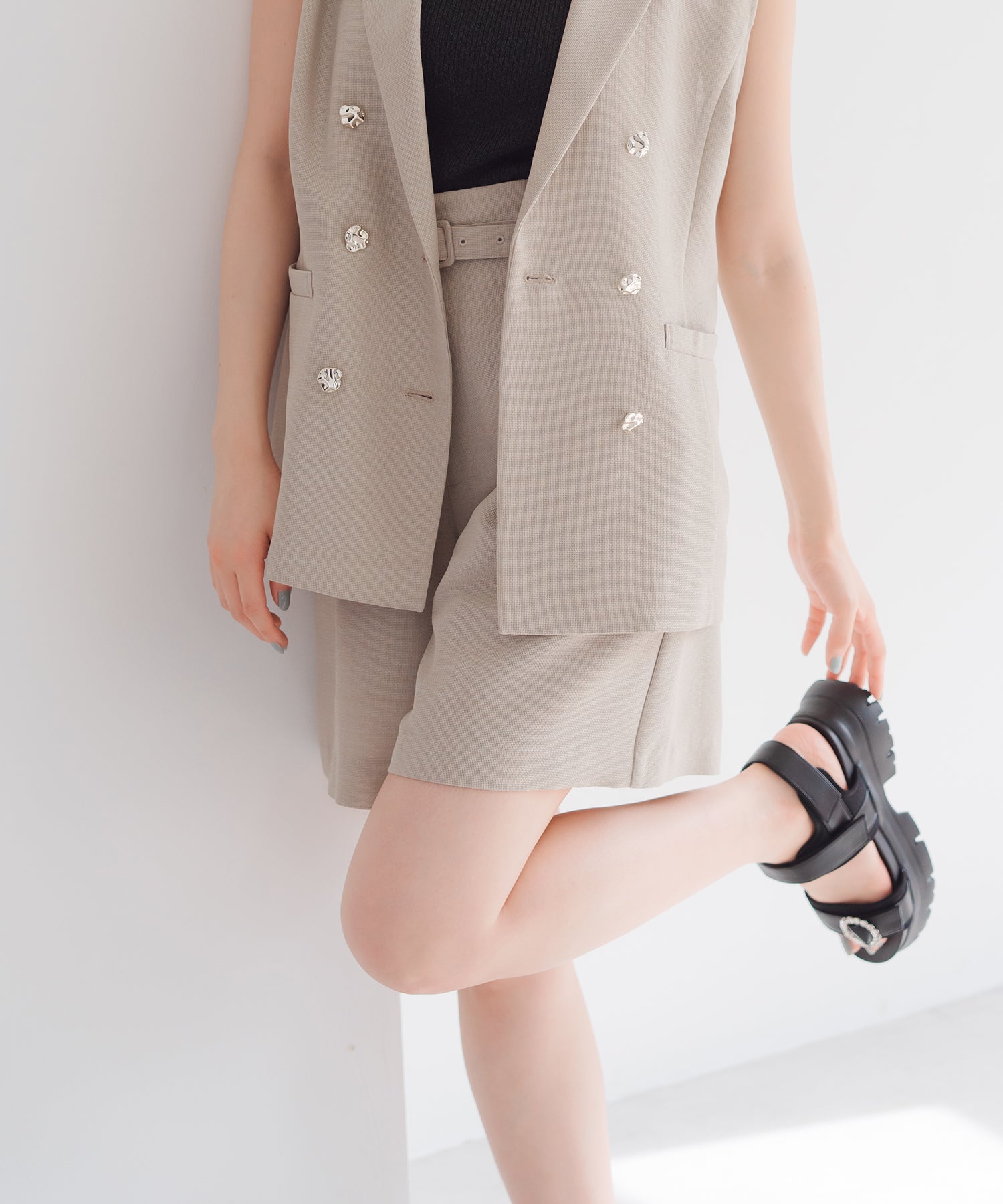ミッシュマッシュ MISCH MASCH 2025春夏新作 麻調メッシュショートパンツ （BEIGE） BEIGE