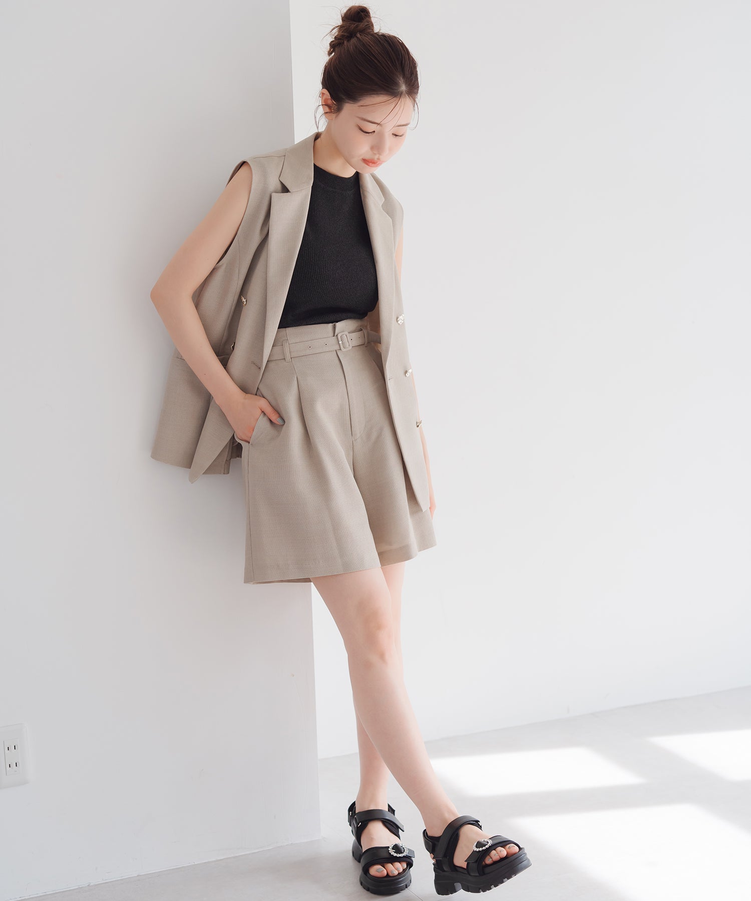 ミッシュマッシュ MISCH MASCH 2025春夏新作 麻調メッシュショートパンツ （BEIGE） BEIGE