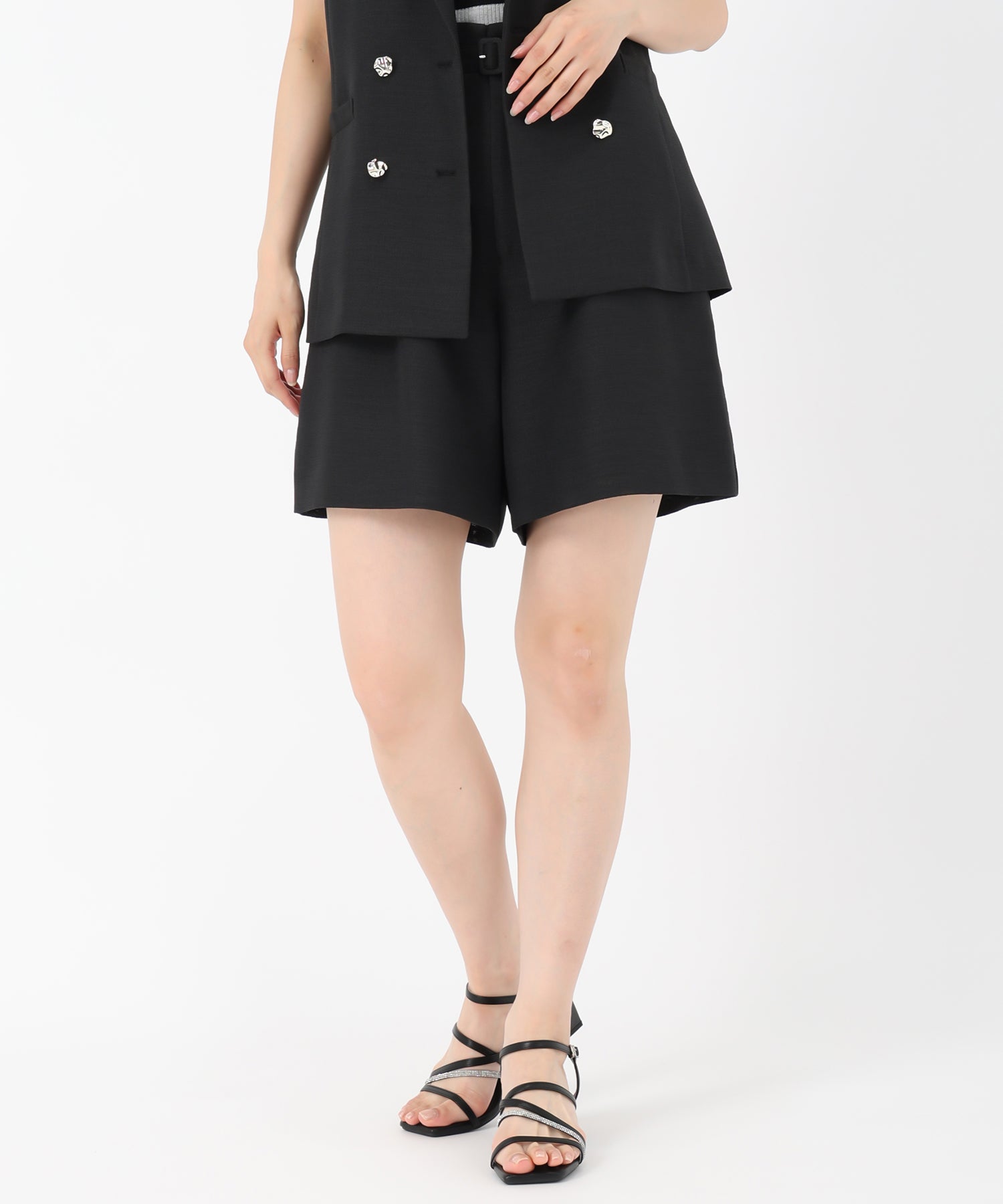 ミッシュマッシュ MISCH MASCH 2025春夏新作 麻調メッシュショートパンツ （BLACK） BLACK
