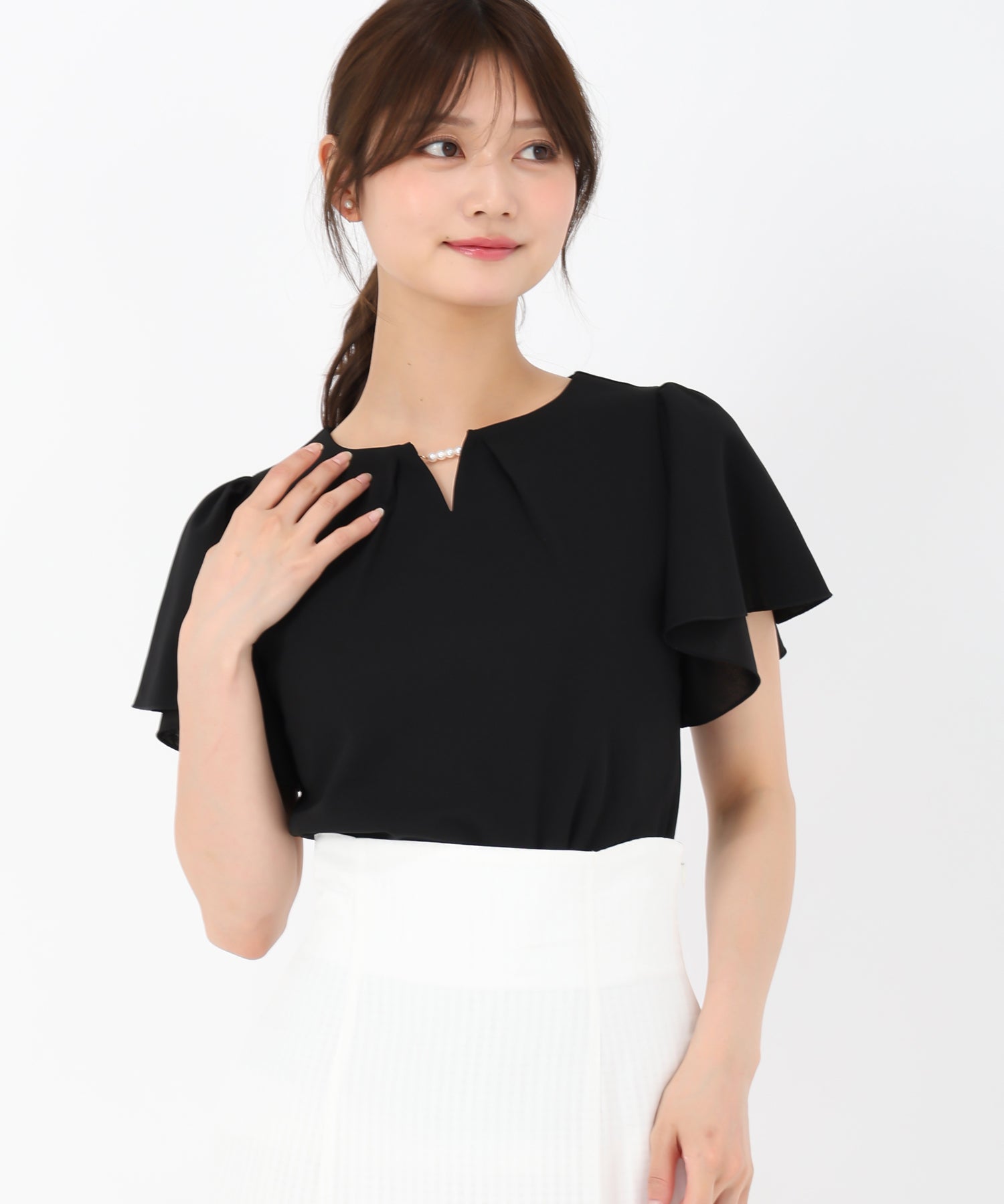 ミッシュマッシュ MISCH MASCH 2025春夏新作 パールフレア袖カットブラウス （BLACK） BLACK