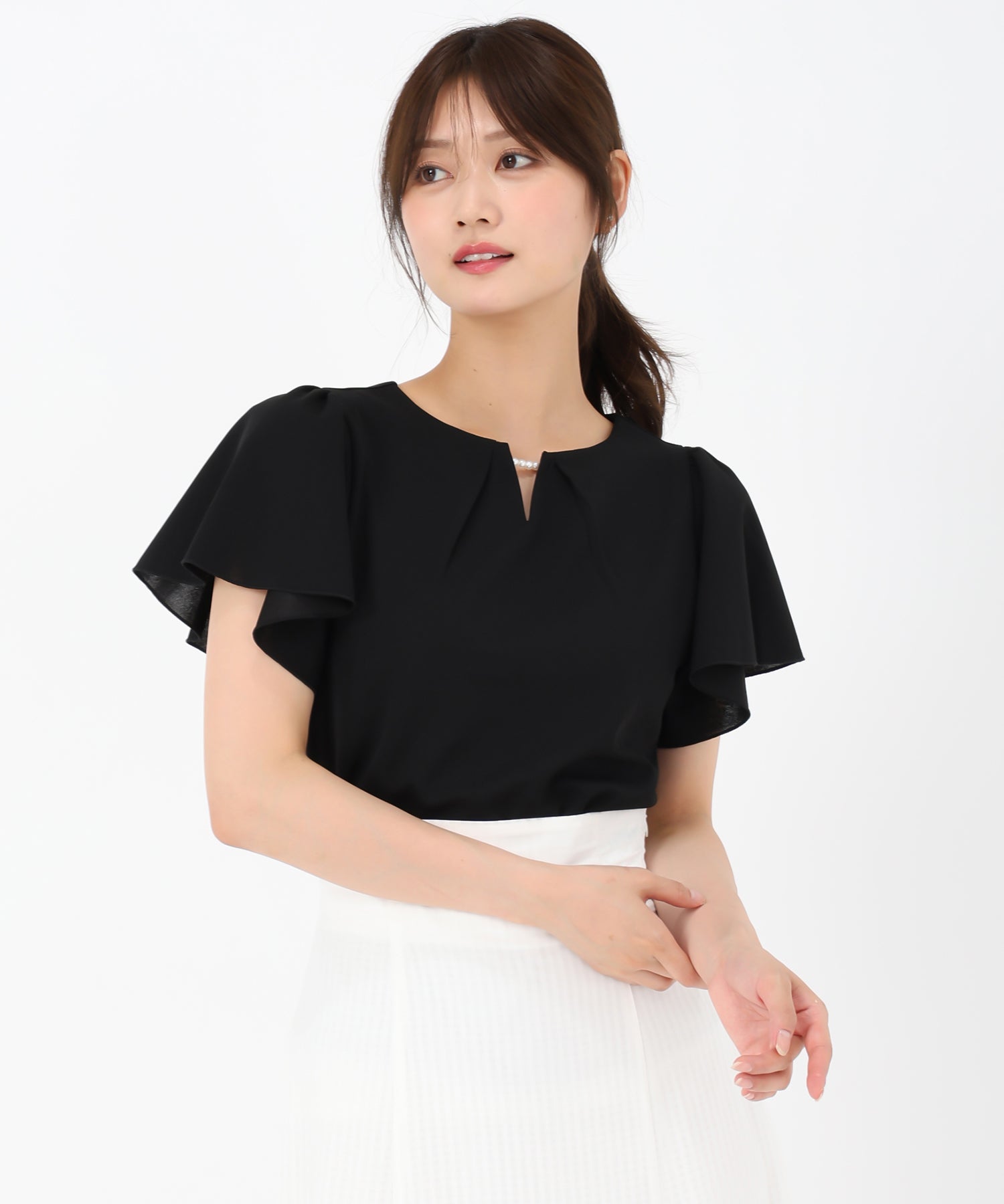 ミッシュマッシュ MISCH MASCH 2025春夏新作 パールフレア袖カットブラウス （BLACK） BLACK