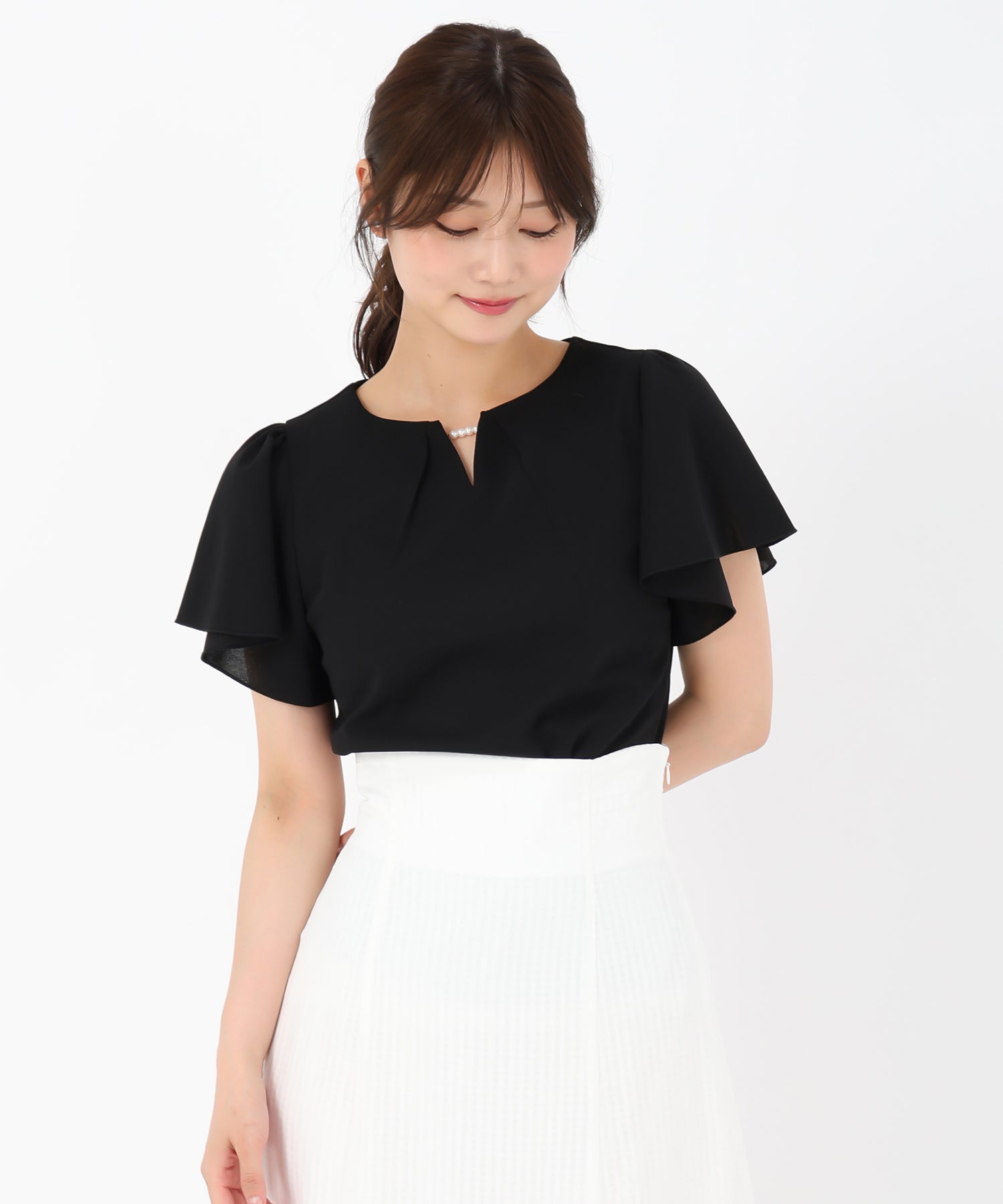 ミッシュマッシュ MISCH MASCH 2025春夏新作 パールフレア袖カットブラウス （BLACK） BLACK
