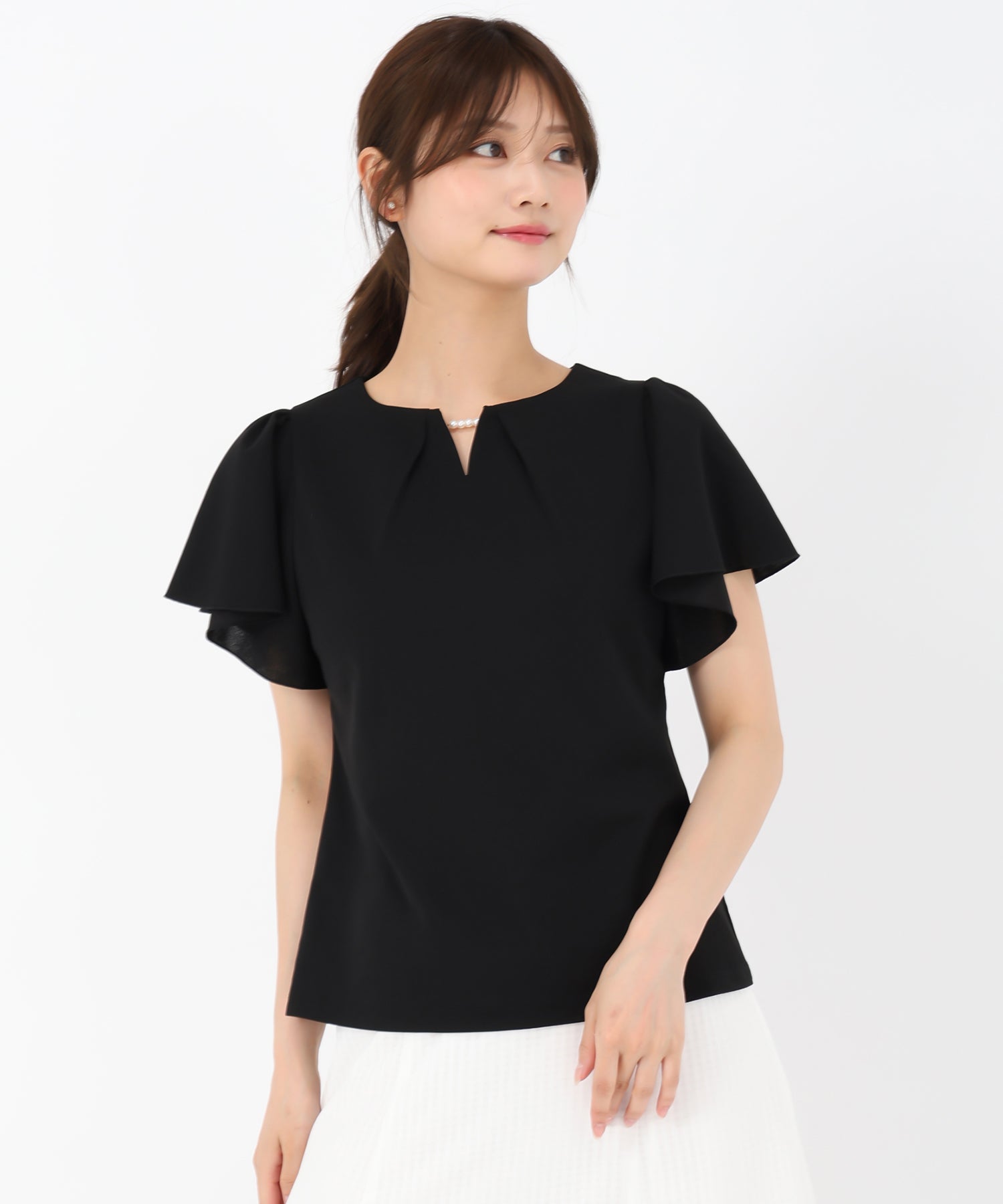 ミッシュマッシュ MISCH MASCH 2025春夏新作 パールフレア袖カットブラウス （BLACK） BLACK