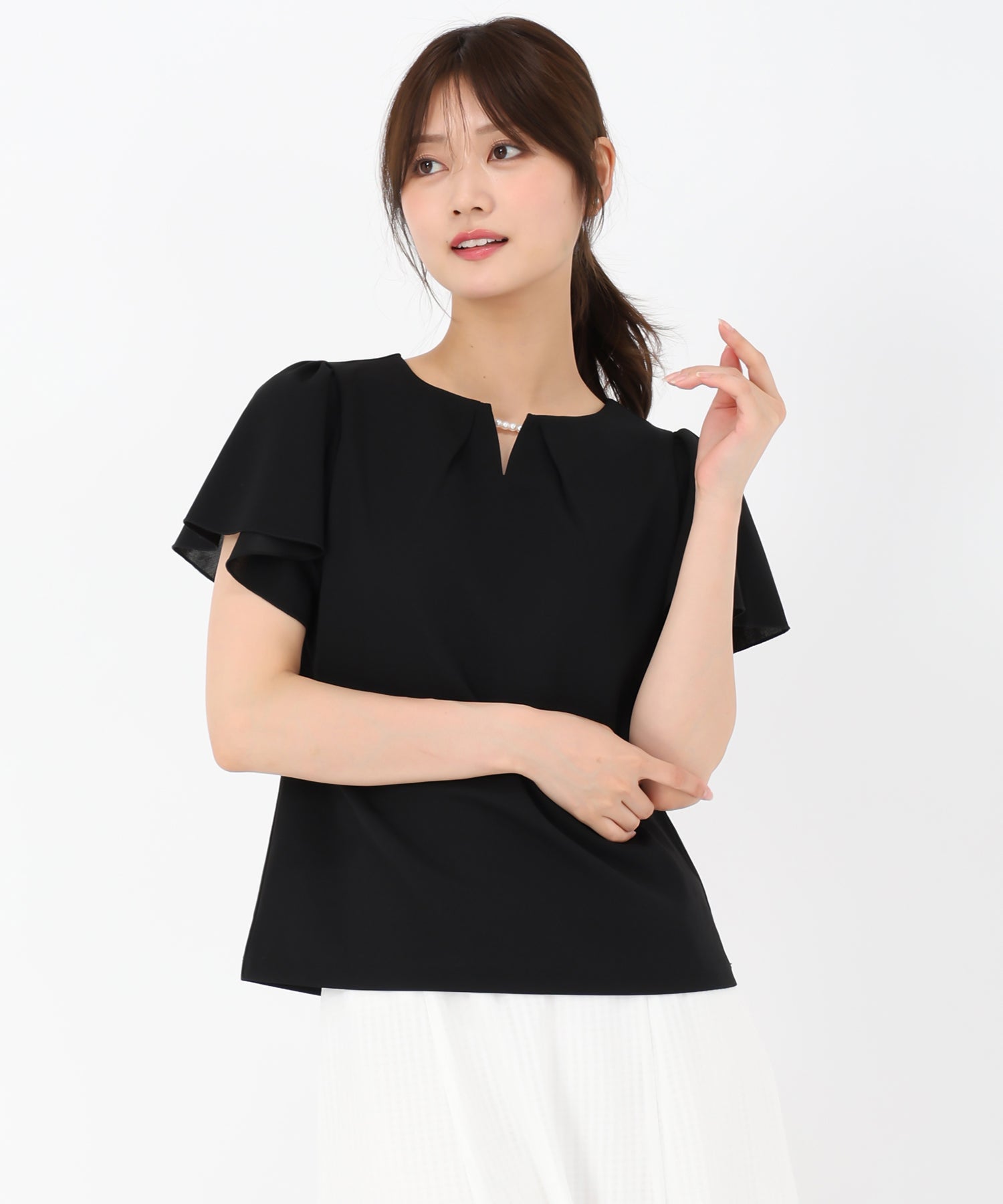 ミッシュマッシュ MISCH MASCH 2025春夏新作 パールフレア袖カットブラウス （BLACK） BLACK