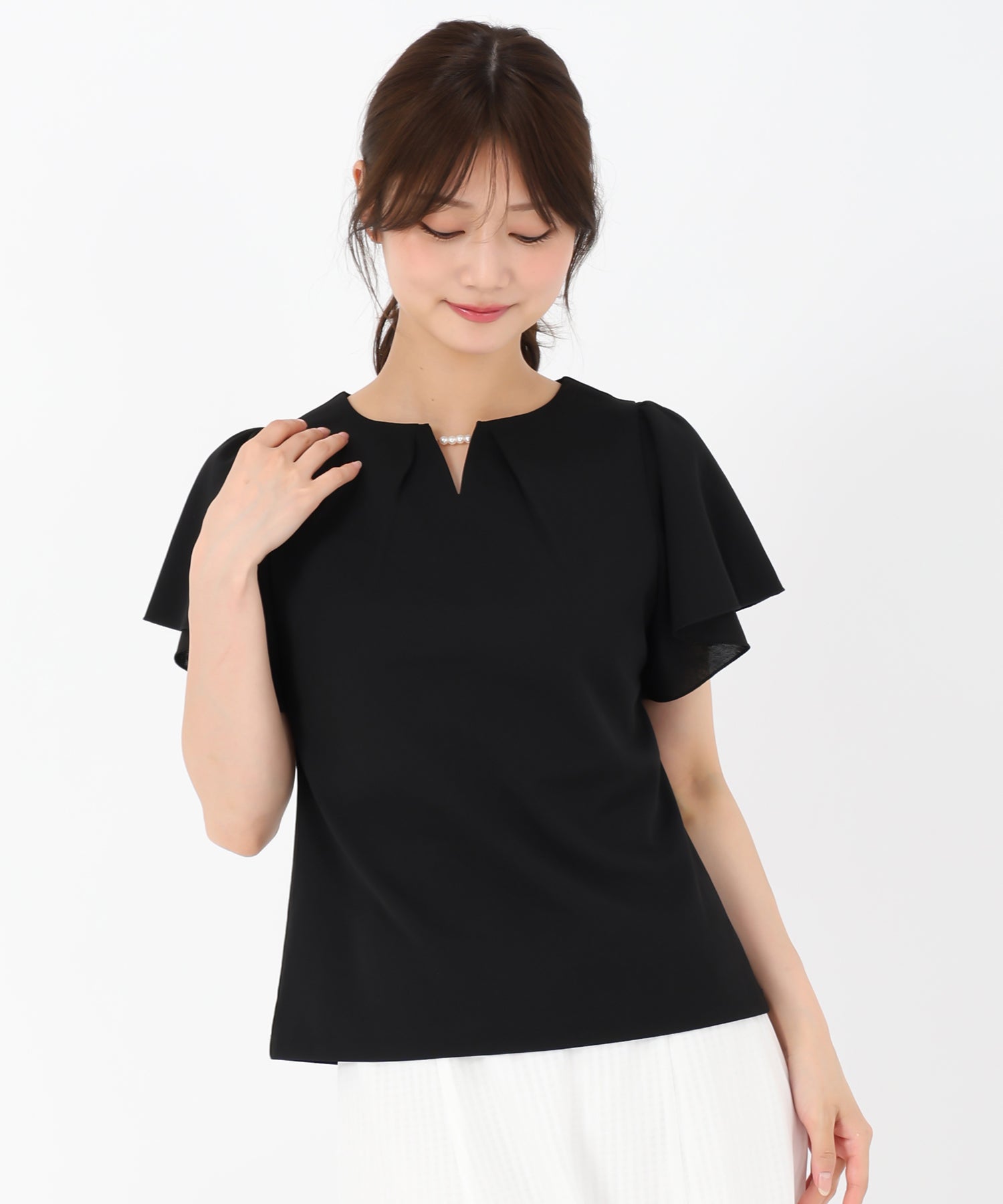 ミッシュマッシュ MISCH MASCH 2025春夏新作 パールフレア袖カットブラウス （BLACK） BLACK