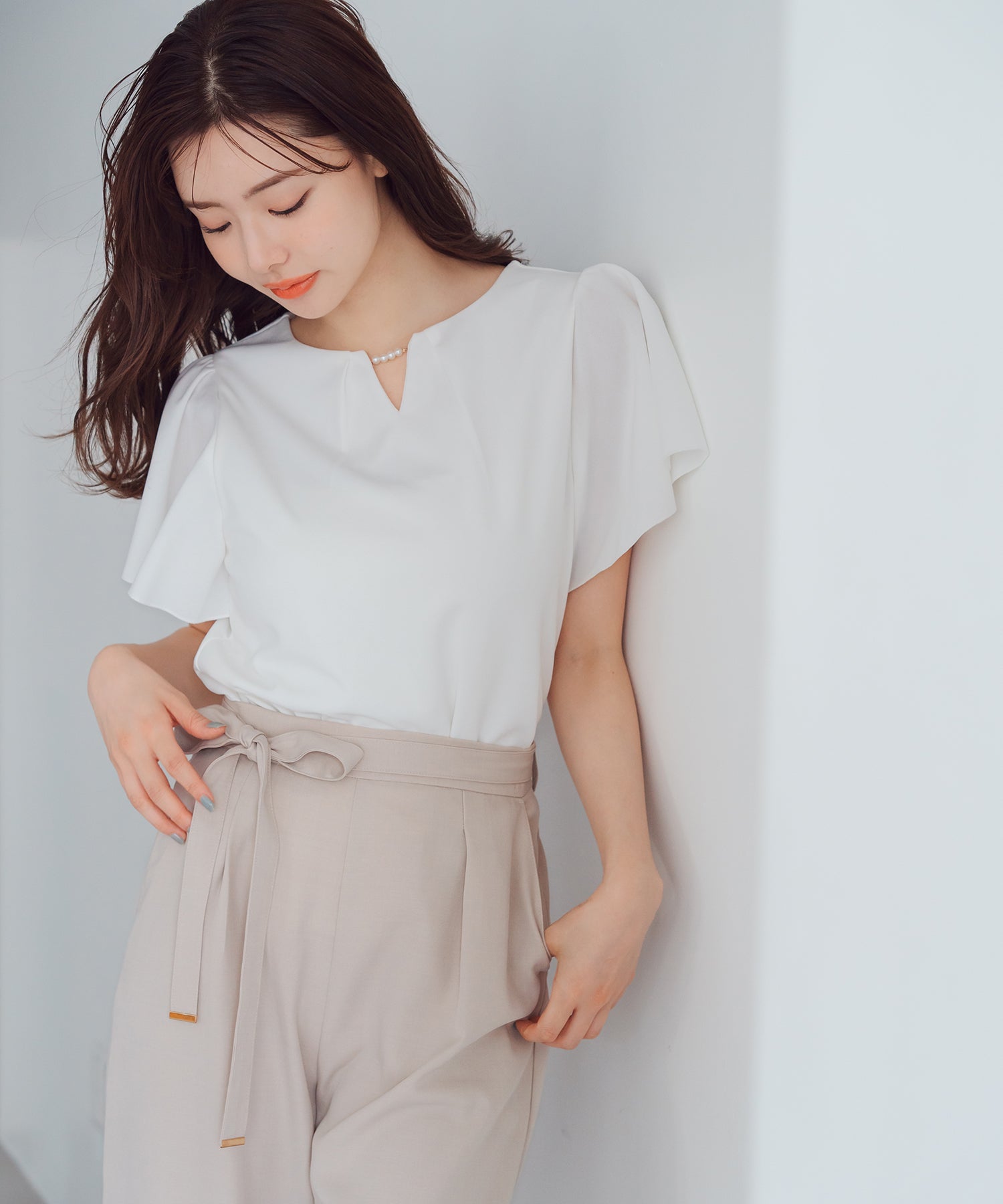 ミッシュマッシュ MISCH MASCH 2025春夏新作 パールフレア袖カットブラウス （WHITE） WHITE