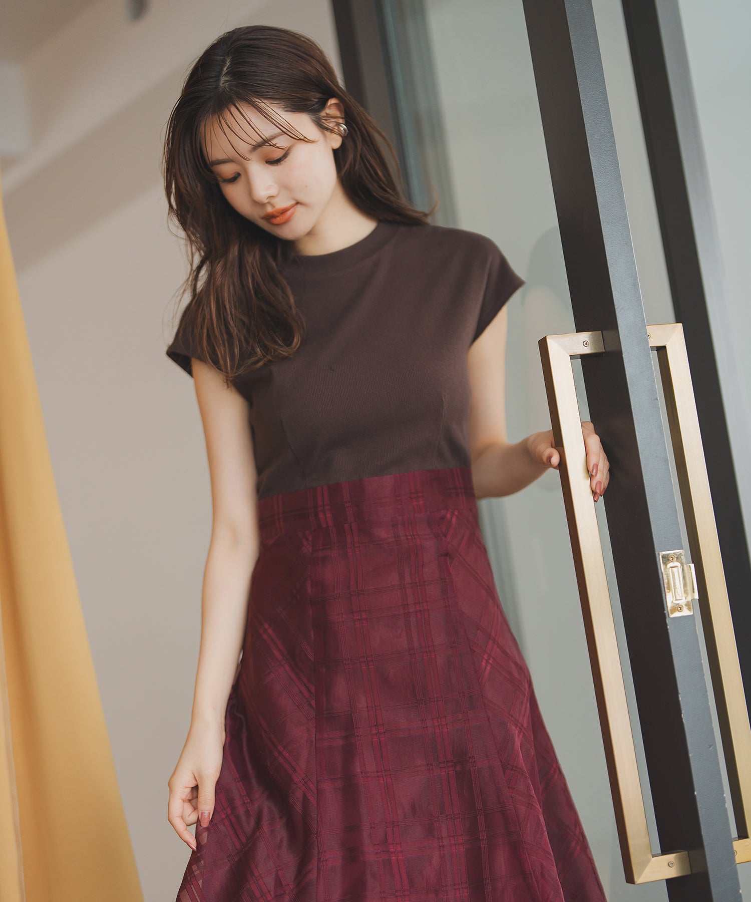 ミッシュマッシュ MISCH MASCH 2025秋冬新作 シアーチェックドッキングワンピース （RED） RED