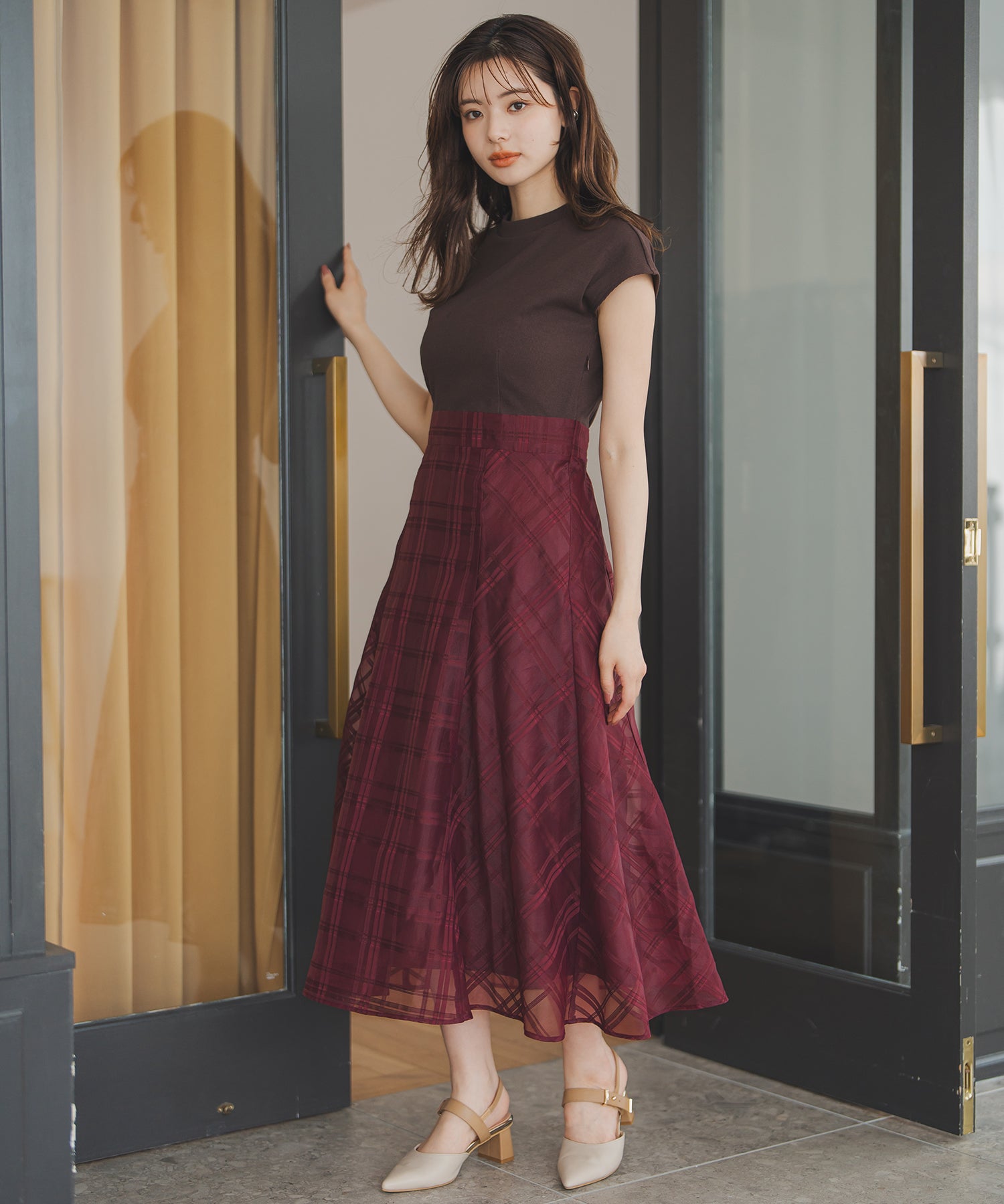 ミッシュマッシュ MISCH MASCH 2025秋冬新作 シアーチェックドッキングワンピース （RED） RED