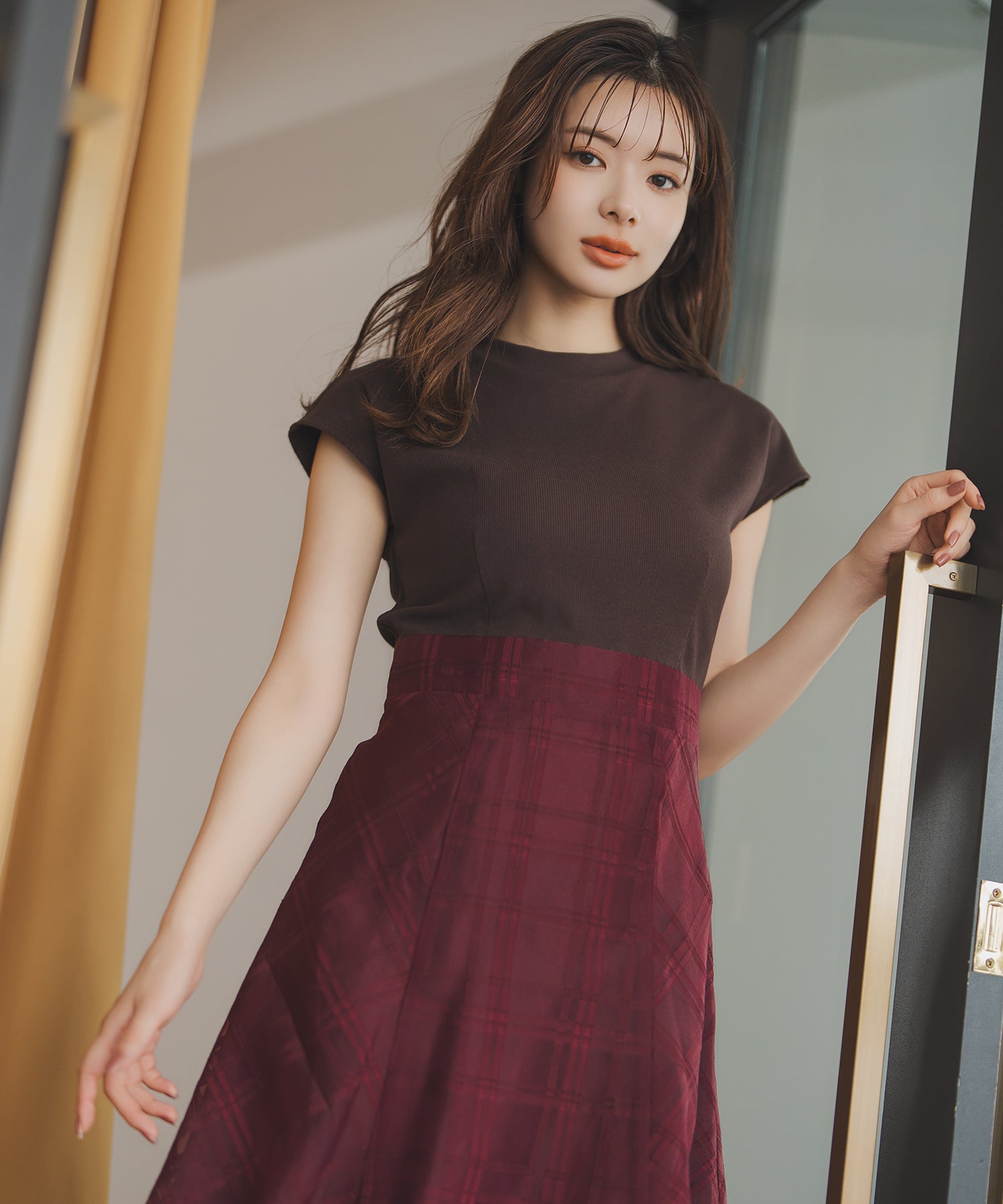 ミッシュマッシュ MISCH MASCH 2025秋冬新作 シアーチェックドッキングワンピース （RED） RED