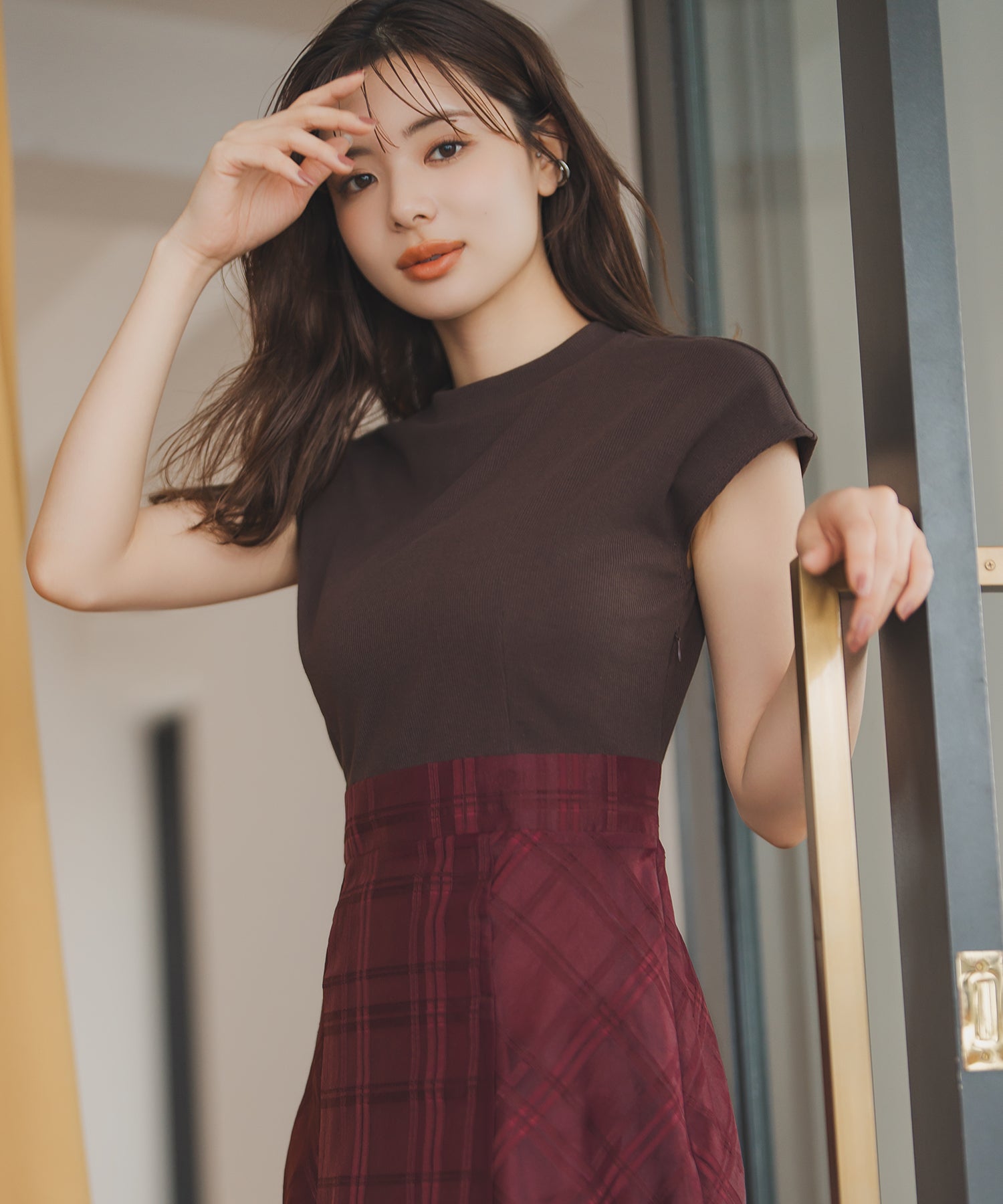 ミッシュマッシュ MISCH MASCH 2025秋冬新作 シアーチェックドッキングワンピース （RED） RED