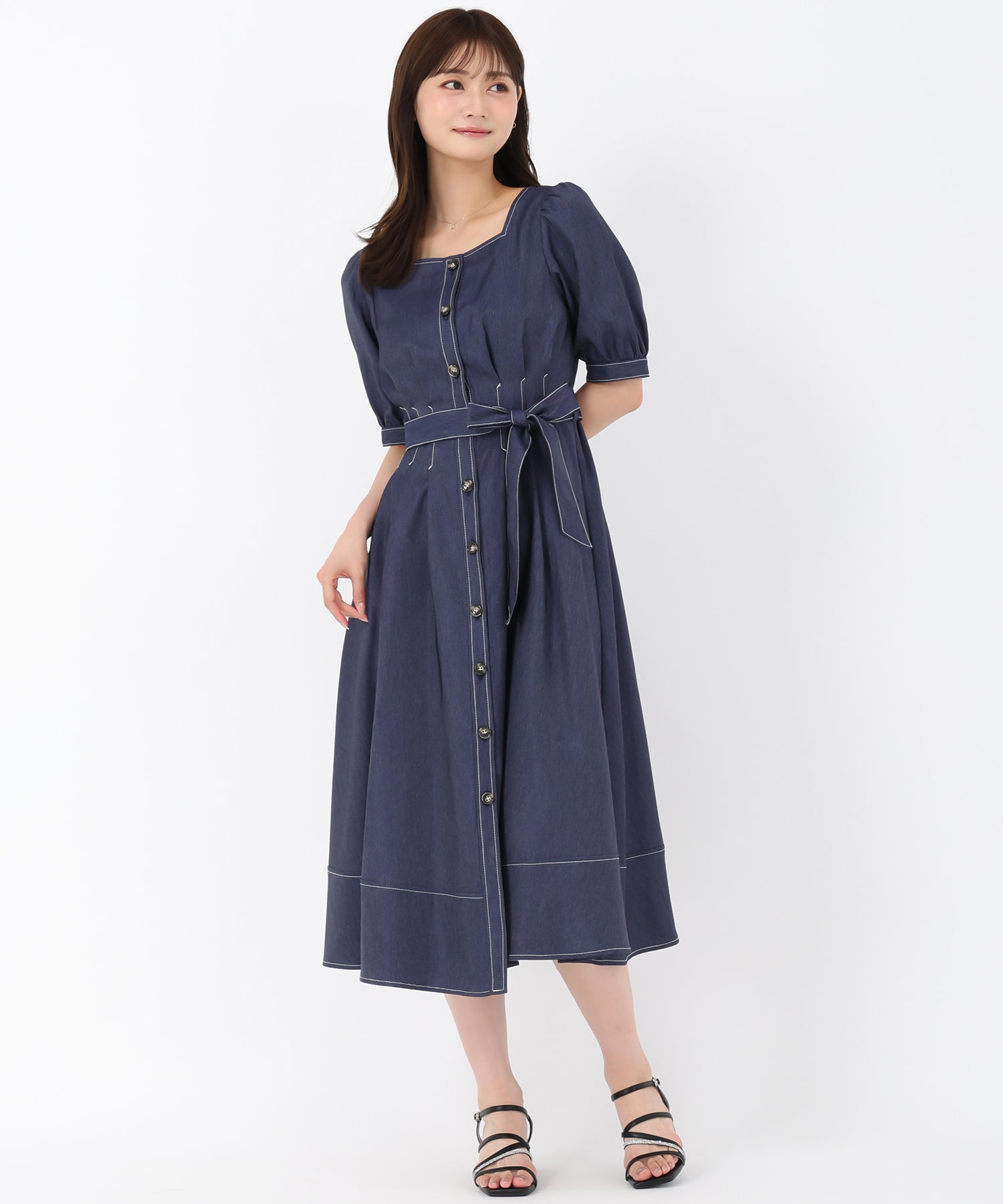 ミッシュマッシュ MISCH MASCH 2025秋冬新作 ポリデニムスクエアネックワンピース （NAVY） NAVY