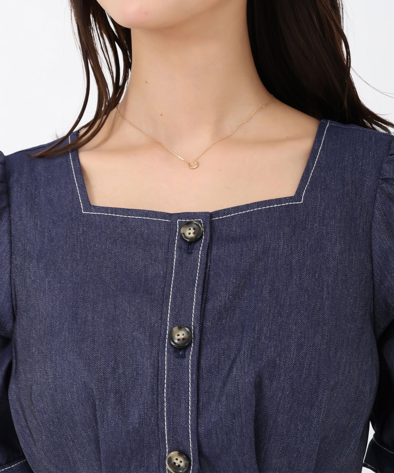 ミッシュマッシュ MISCH MASCH 2025秋冬新作 ポリデニムスクエアネックワンピース （NAVY） NAVY