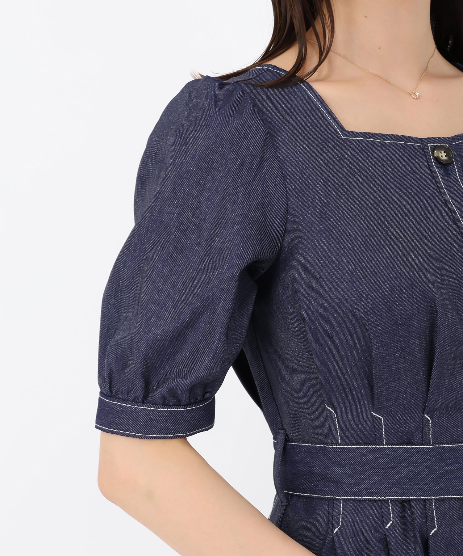 ミッシュマッシュ MISCH MASCH 2025秋冬新作 ポリデニムスクエアネックワンピース （NAVY） NAVY
