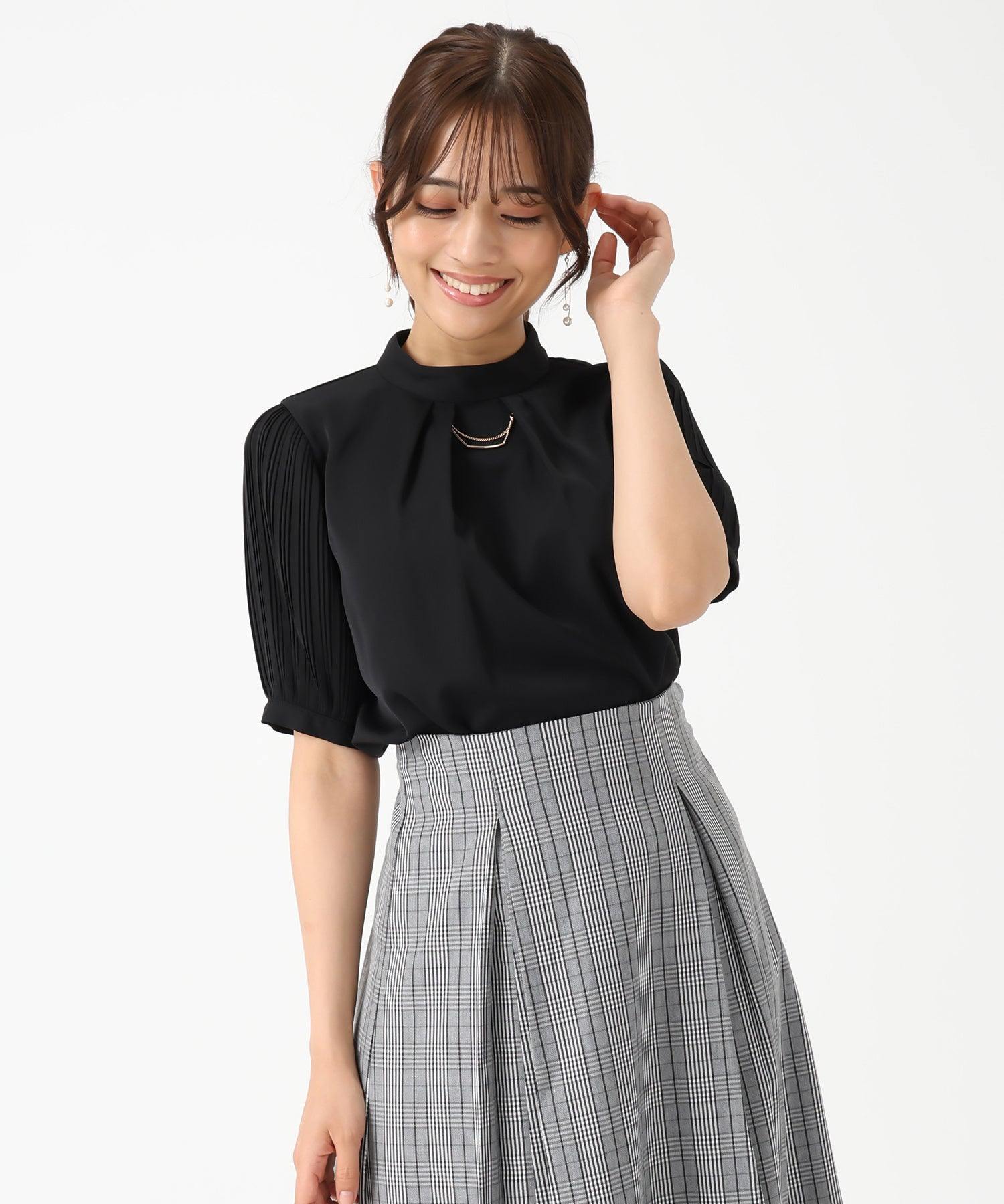 ミッシュマッシュ MISCH MASCH 2025秋冬新作 袖プリーツバー付き5分袖ブラウス （BLACK） BLACK