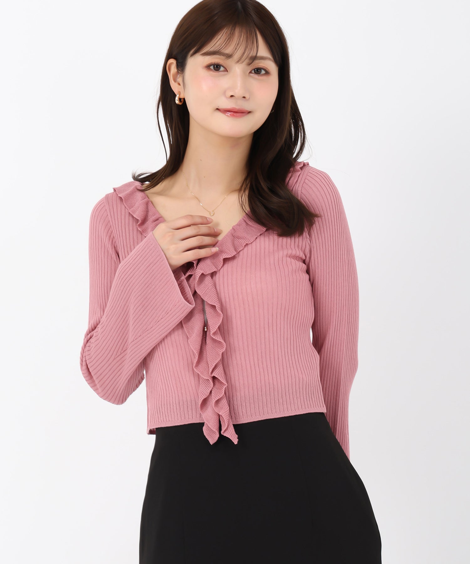 ミッシュマッシュ MISCH MASCH 2025秋冬新作 ラッフルシアーカーディガン （PINK） PINK