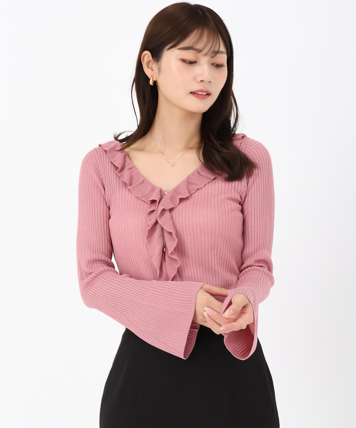ミッシュマッシュ MISCH MASCH 2025秋冬新作 ラッフルシアーカーディガン （PINK） PINK