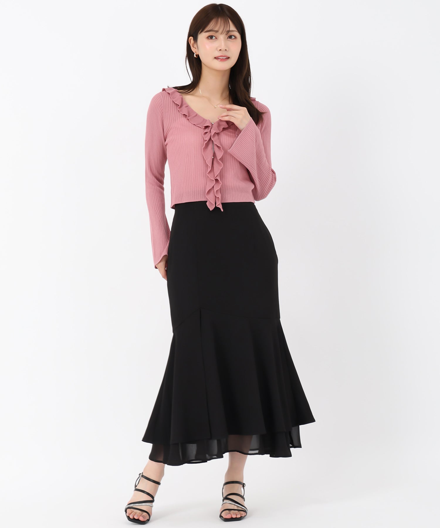 ミッシュマッシュ MISCH MASCH 2025秋冬新作 ラッフルシアーカーディガン （PINK） PINK