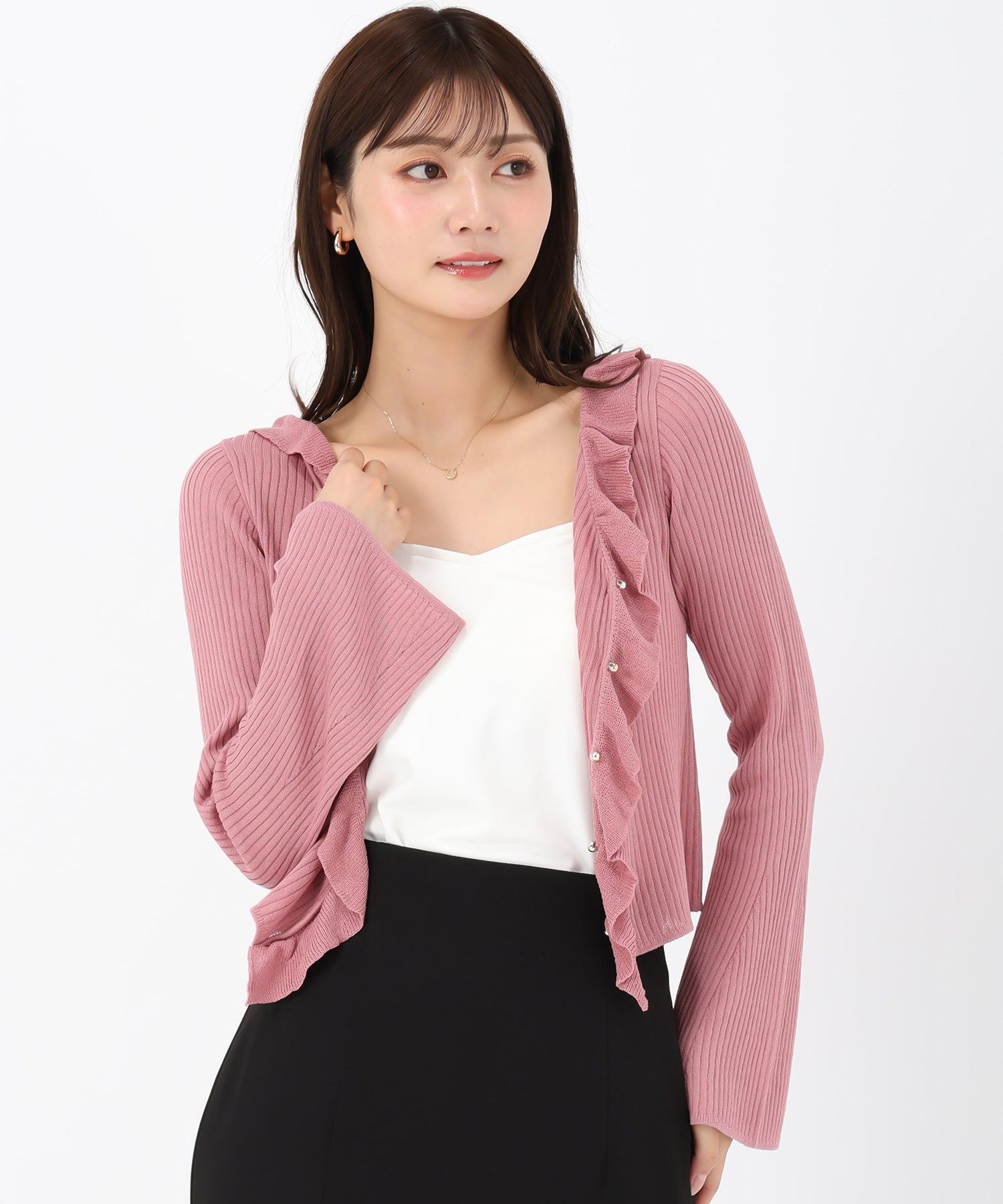 ミッシュマッシュ MISCH MASCH 2025秋冬新作 ラッフルシアーカーディガン （PINK） PINK